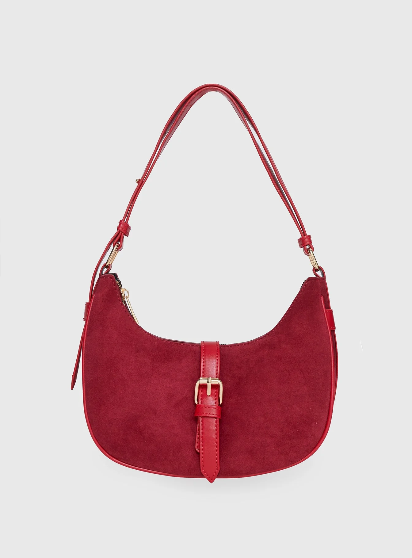 Jaxton Buckle Faux Suede Shoulder Bag Red - Image 2