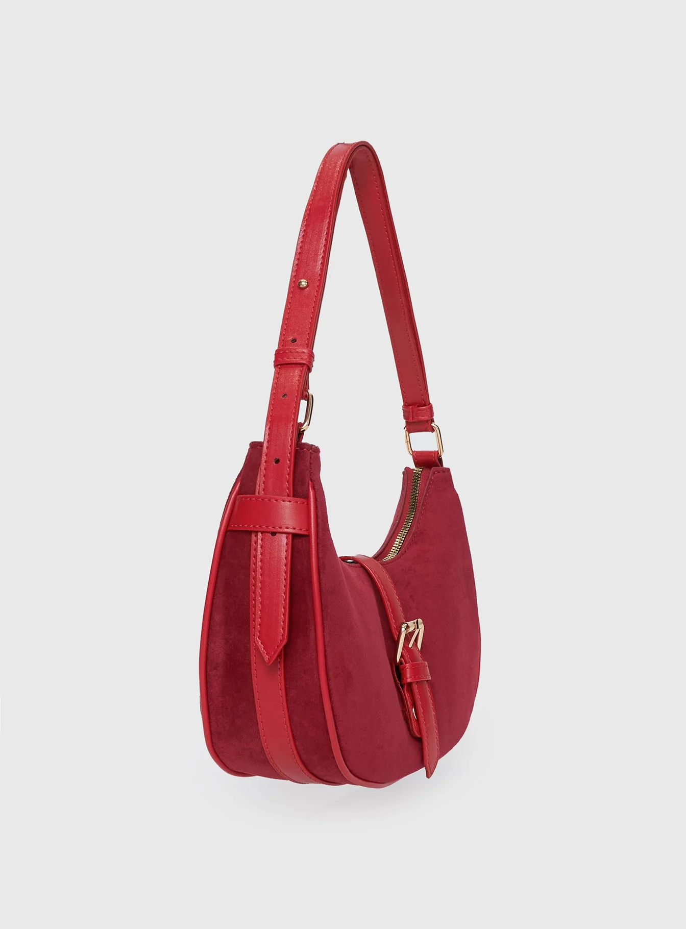 Jaxton Buckle Faux Suede Shoulder Bag Red - Image 3