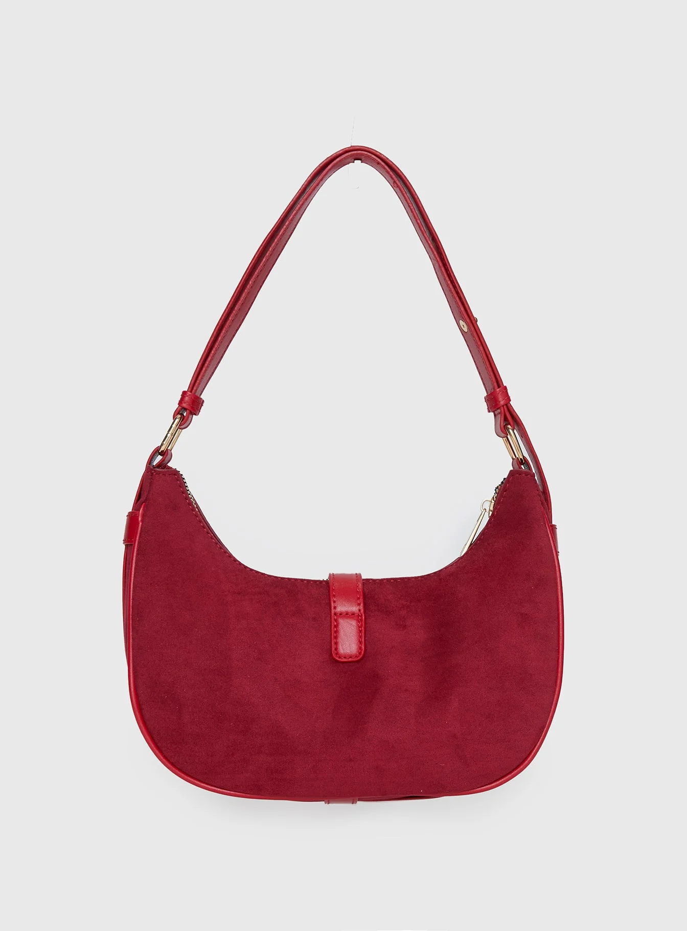 Jaxton Buckle Faux Suede Shoulder Bag Red - Image 4