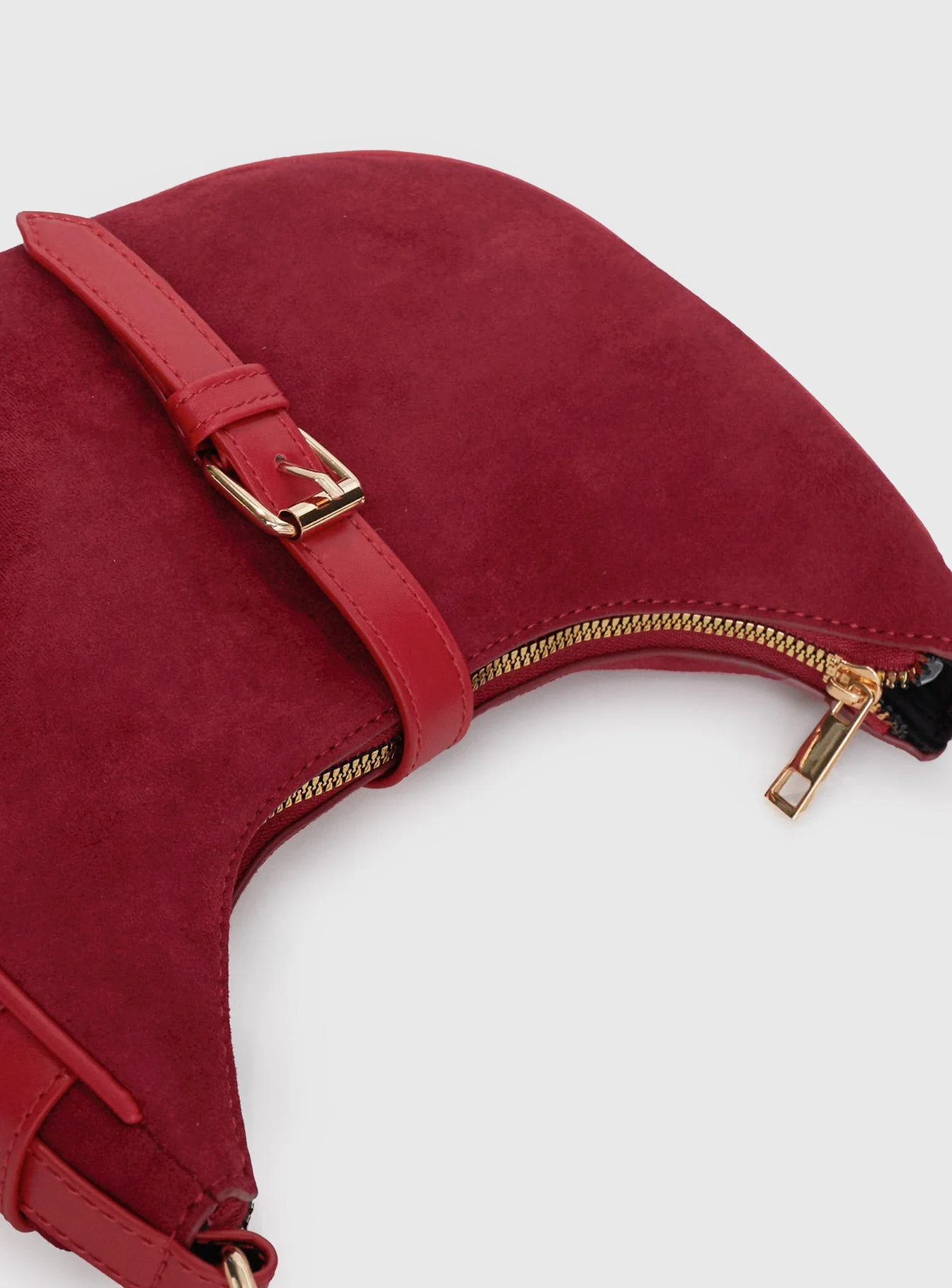 Jaxton Buckle Faux Suede Shoulder Bag Red - Image 5