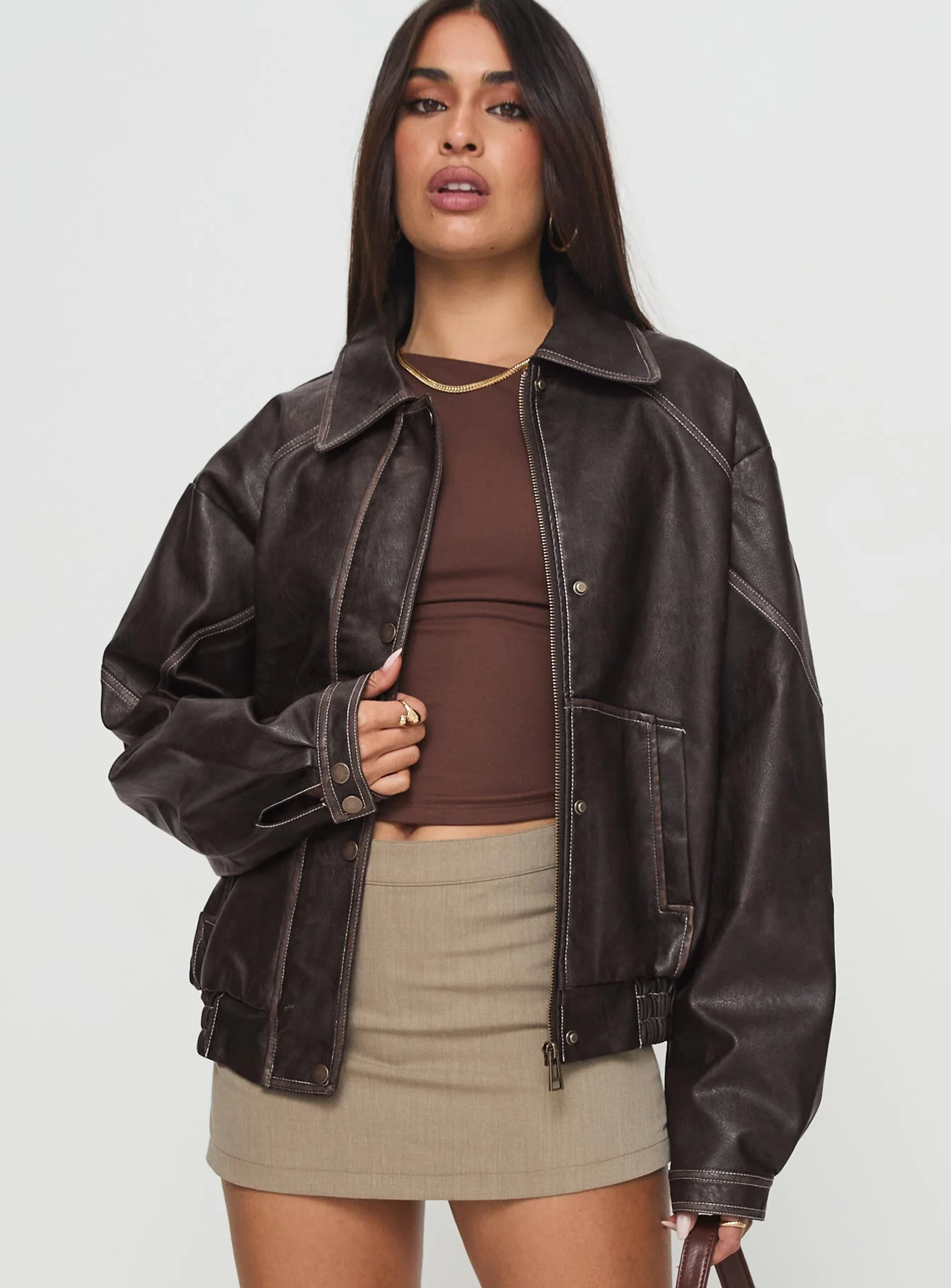Jaxton Faux Leather Jacket Brown - Image 2