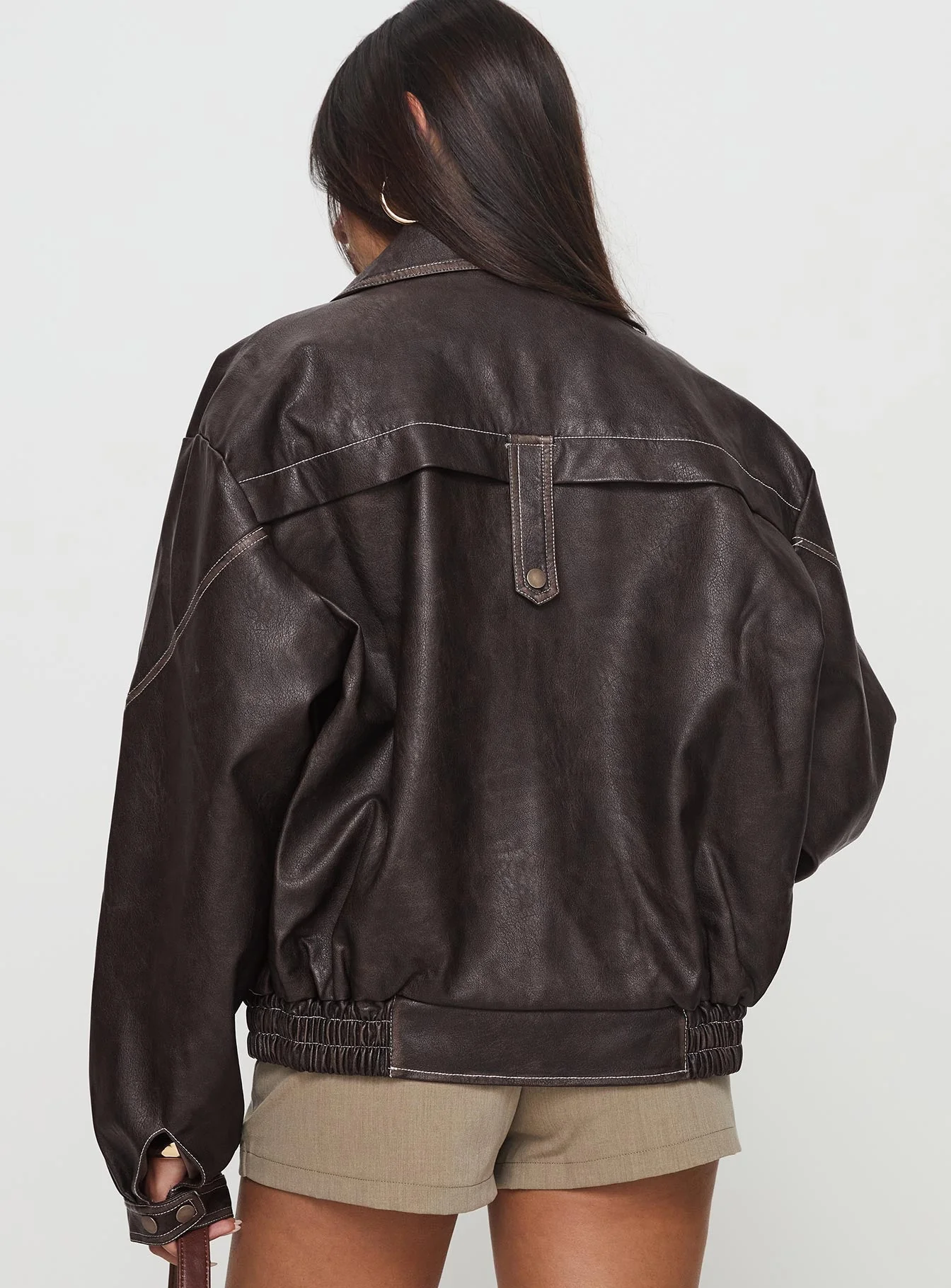 Jaxton Faux Leather Jacket Brown - Image 5