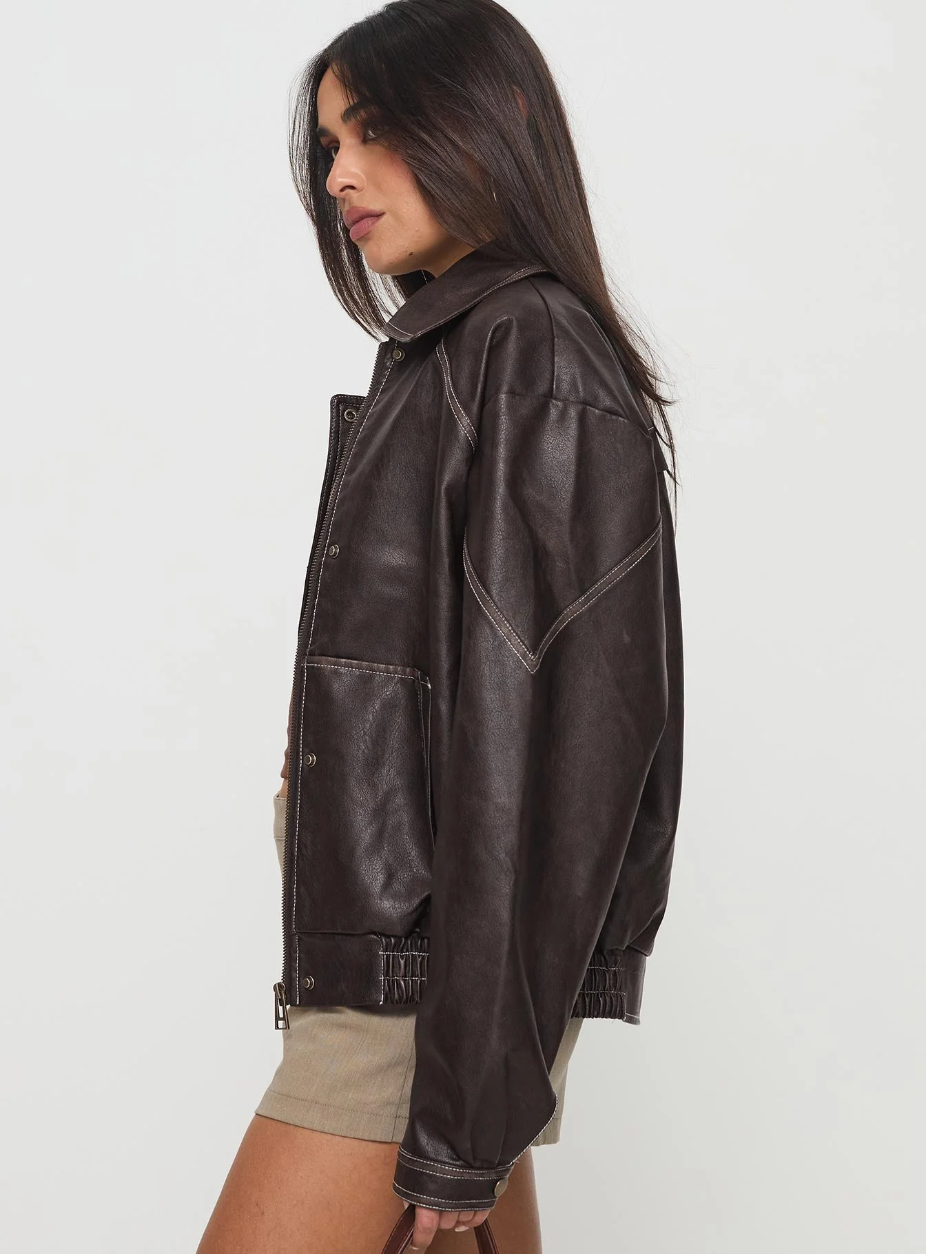 Jaxton Faux Leather Jacket Brown Petite - Image 4