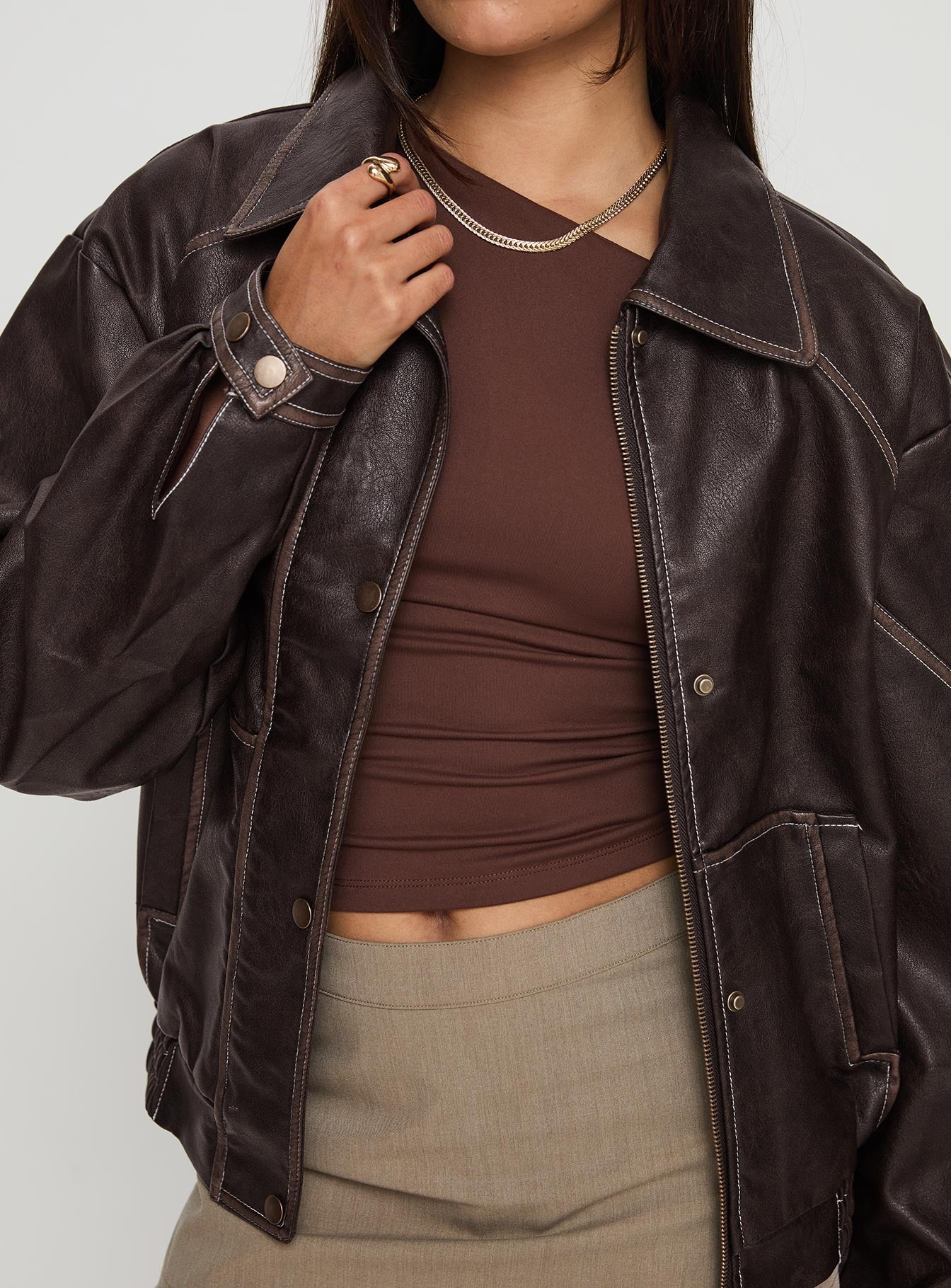 Jaxton Faux Leather Jacket Brown Petite - Image 6