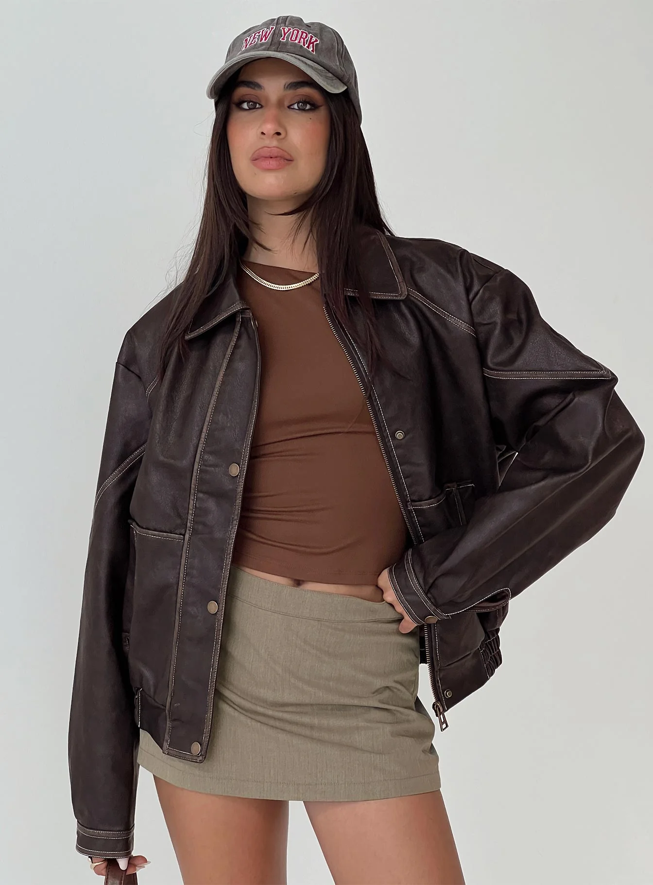 Jaxton Faux Leather Jacket Brown Petite - Image 8