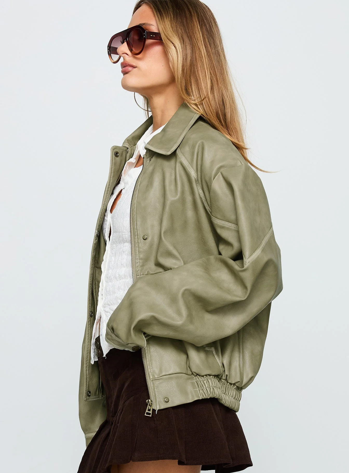 Jaxton Faux Leather Jacket Taupe - Image 4