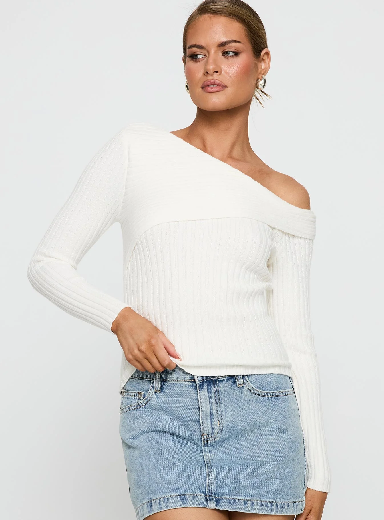 Jaybell Cold Shoulder Sweater White - Image 2