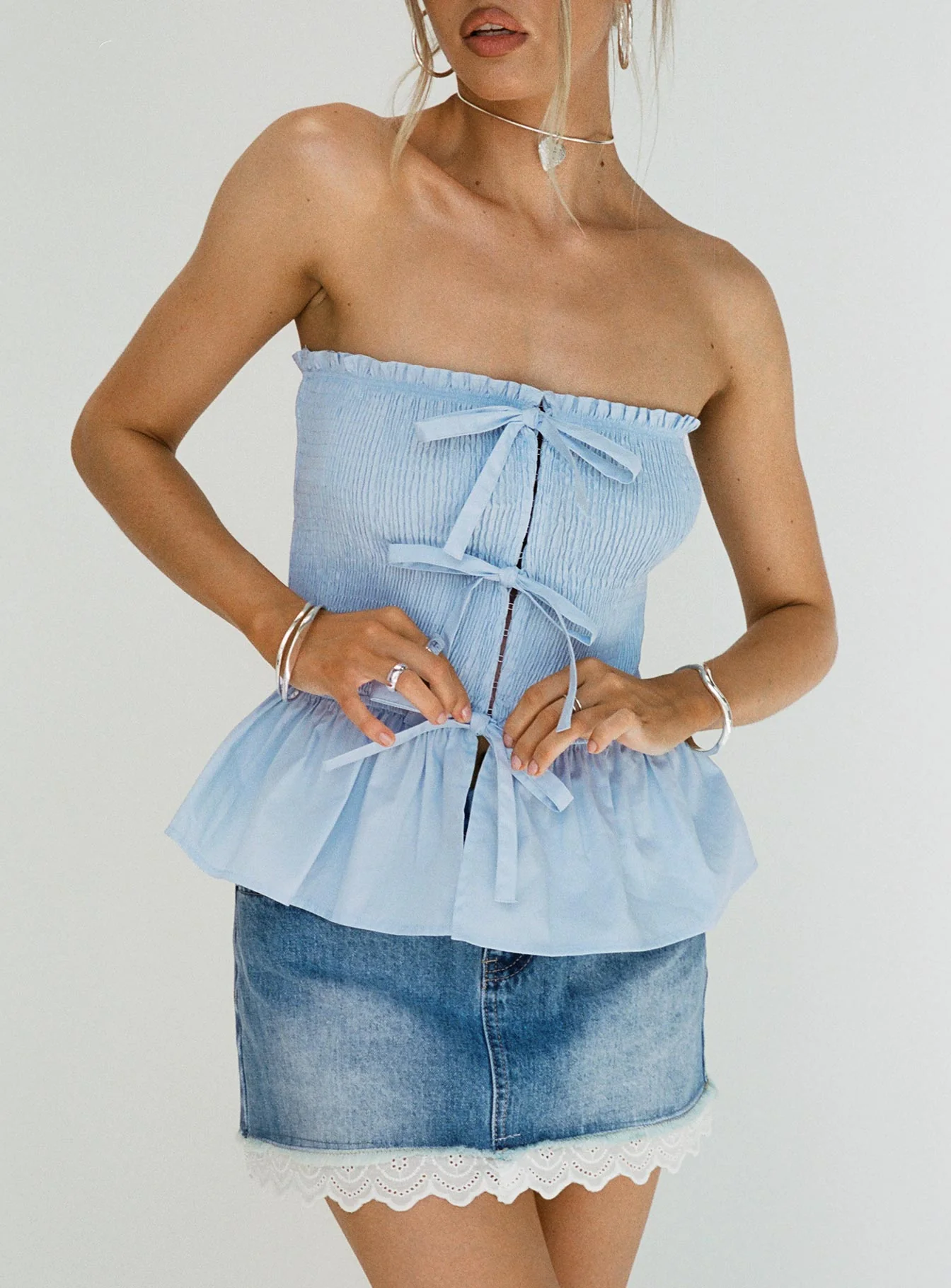 Jaymie Strapless Bow Top Blue - Image 2