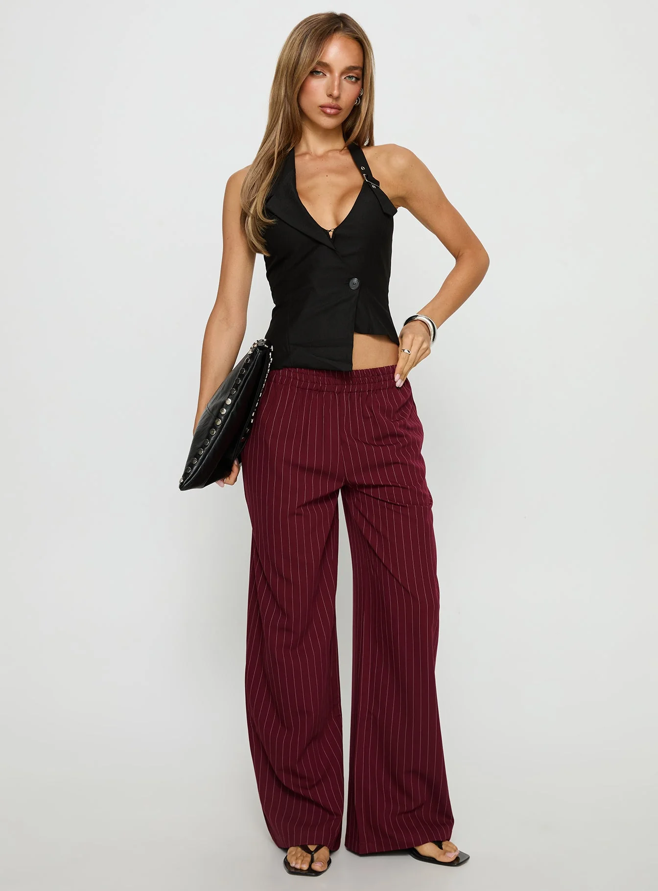 Jaysa Baggy Wide Leg Pant Burgundy Pinstripe - Image 2
