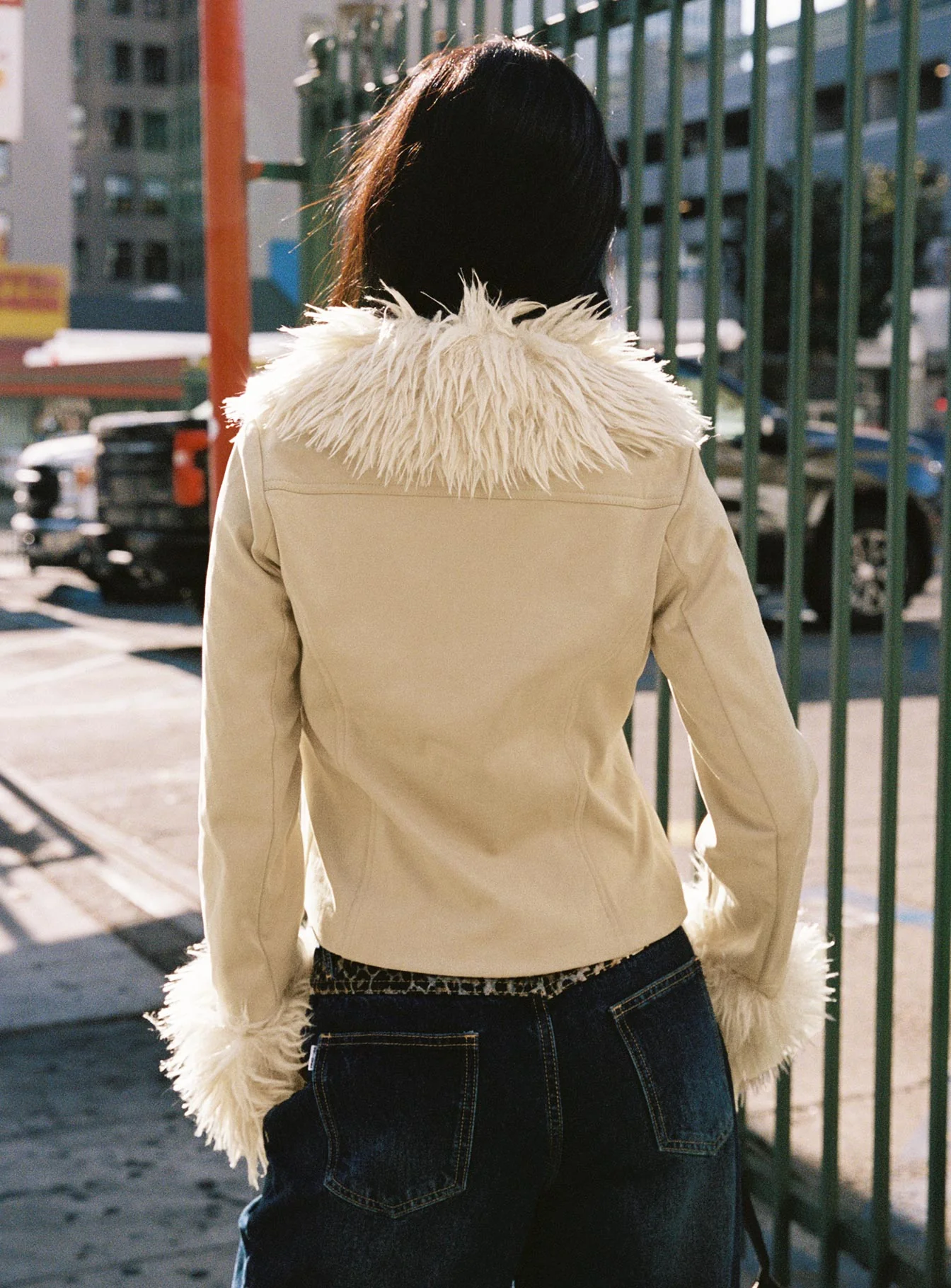 Jeanna Suede Faux Fur Detail Jacket Beige - Image 5