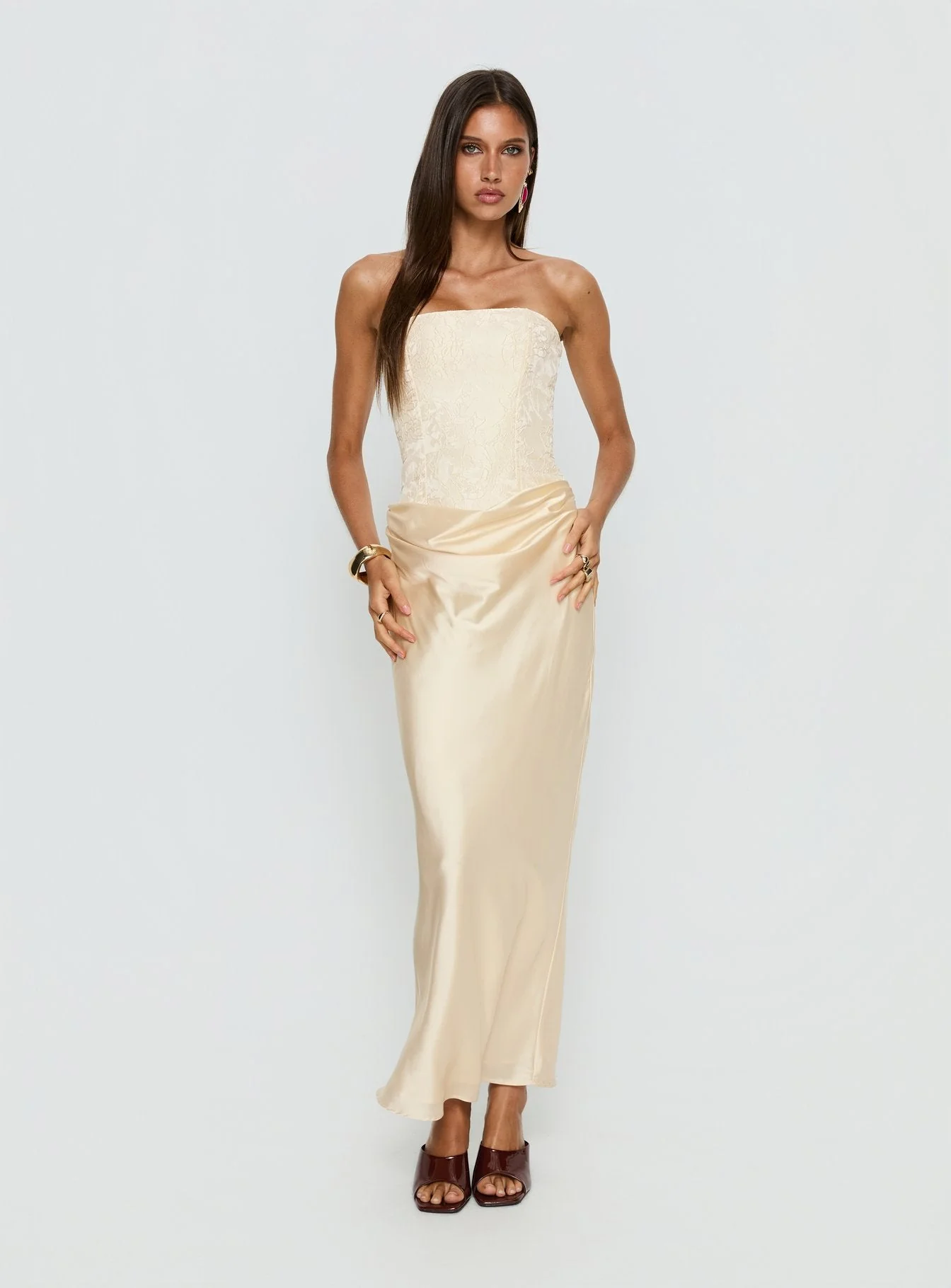 Jenevieve Strapless Drape Maxi Dress Lemon - Image 3