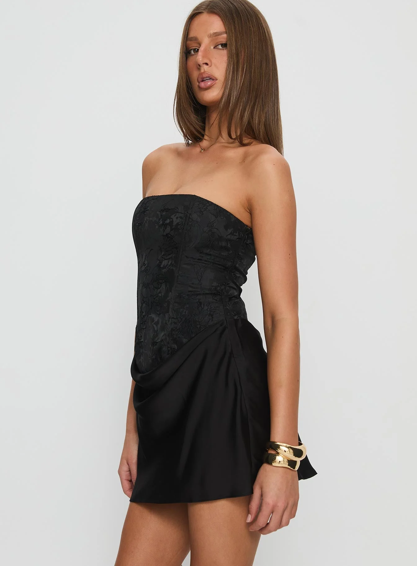 Jenevieve Strapless Drape Mini Dress Black - Image 4
