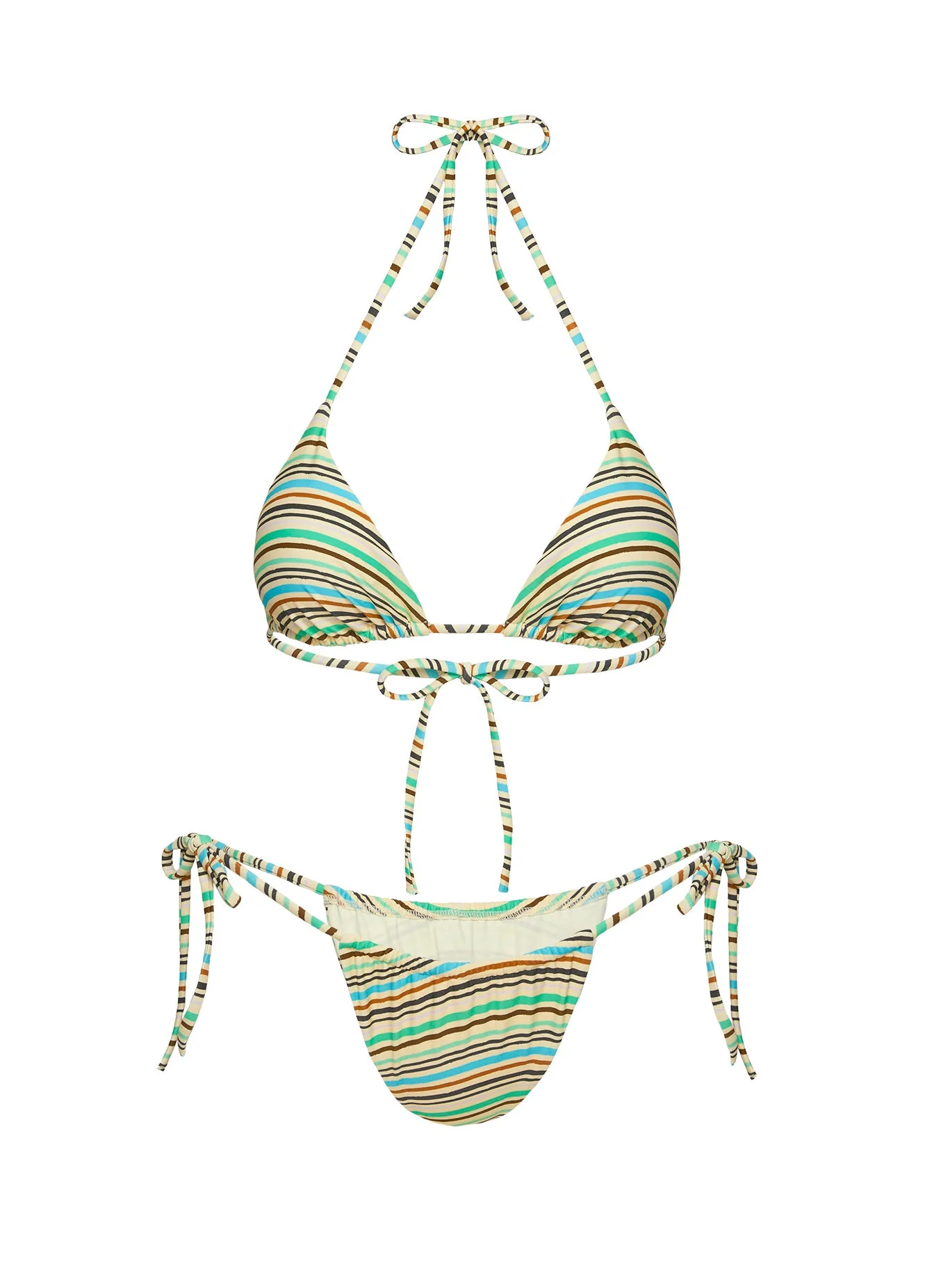 Jenner Tie Side Ruched Bikini Bottom Green Stripe - Image 5