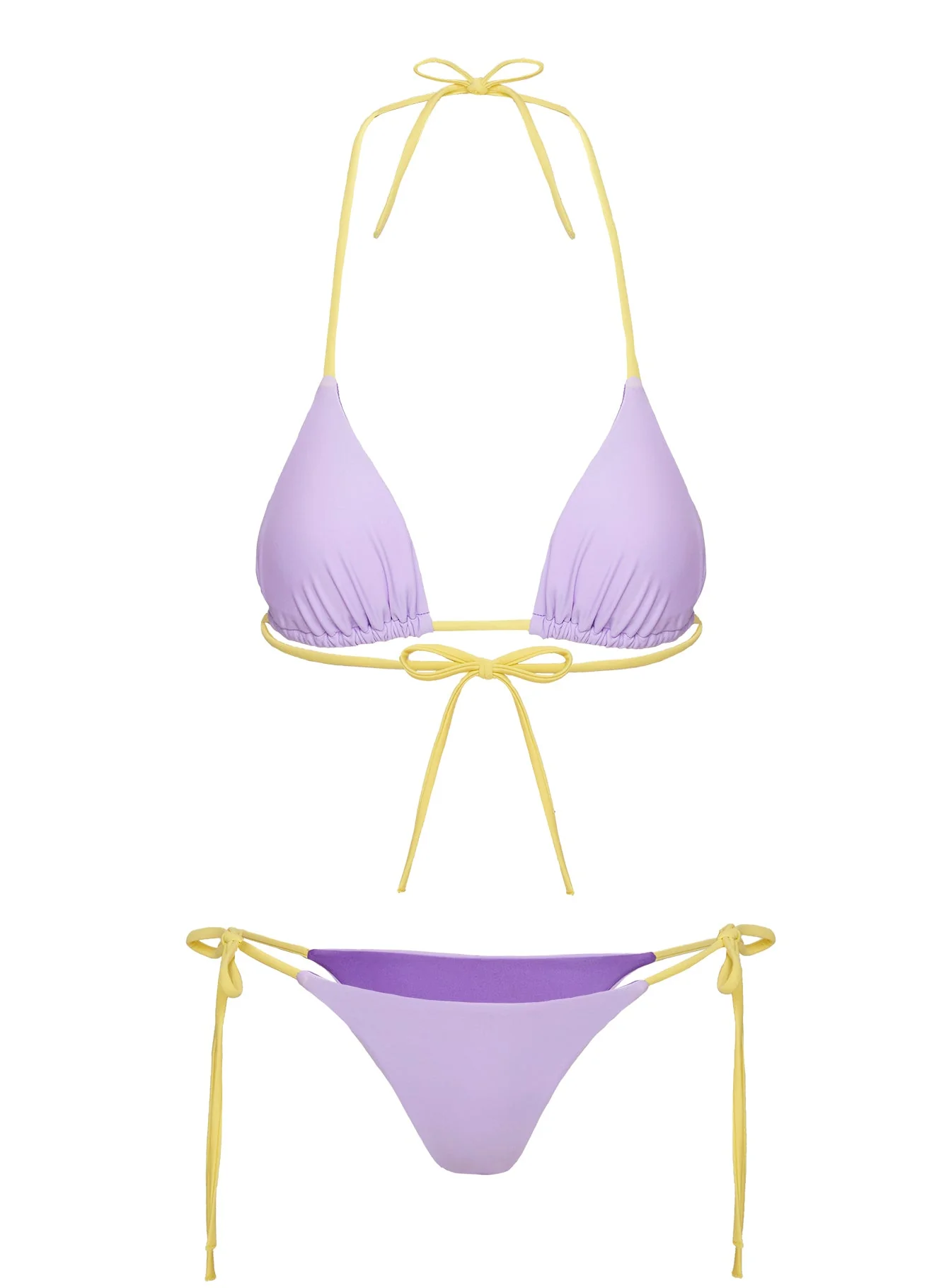 Jenner Tie Side Ruched Bikini Bottom Yellow / Purple - Image 5
