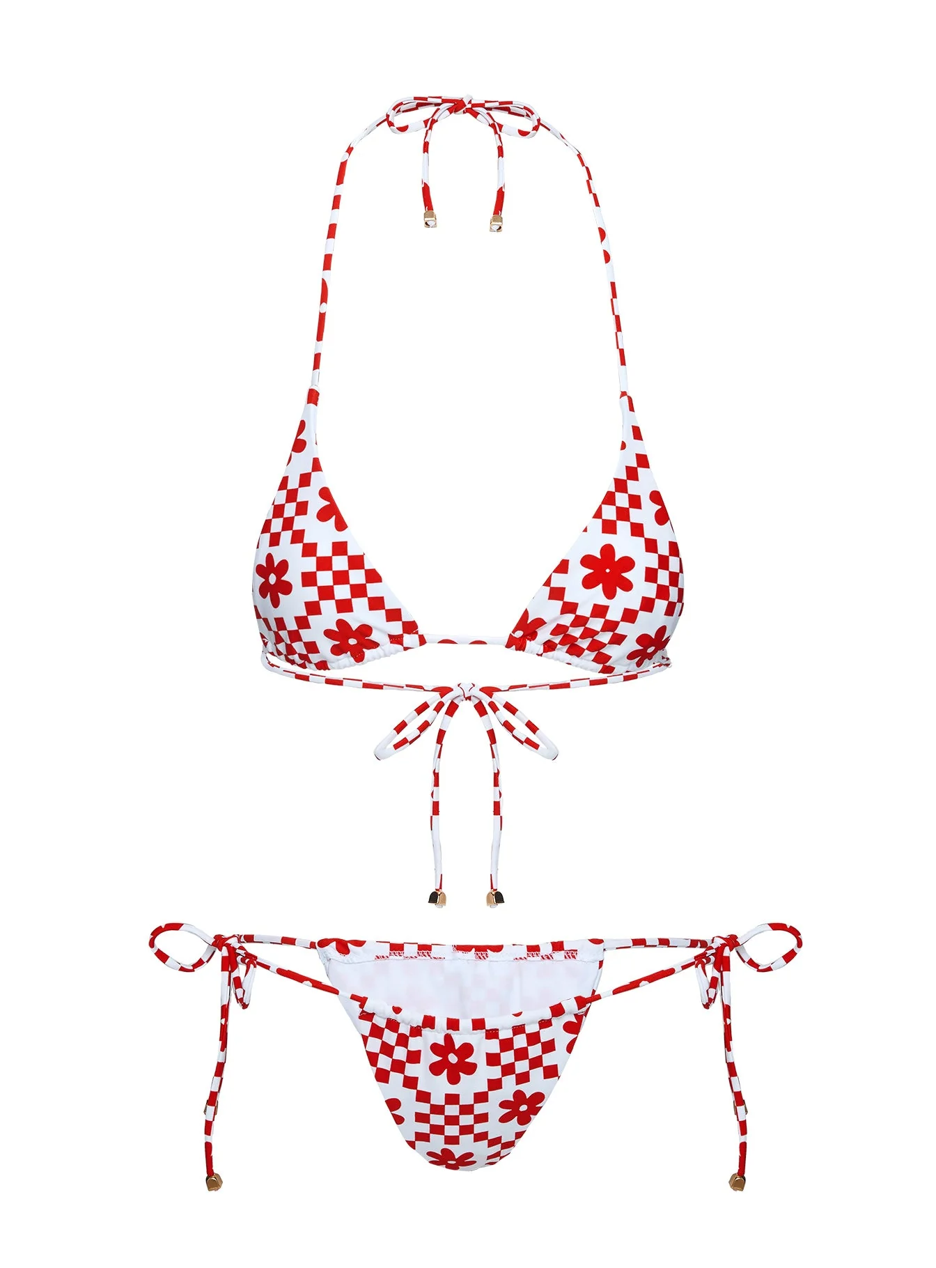 Jenner Tie Side Ruched Bikini Bottom Red Check - Image 5