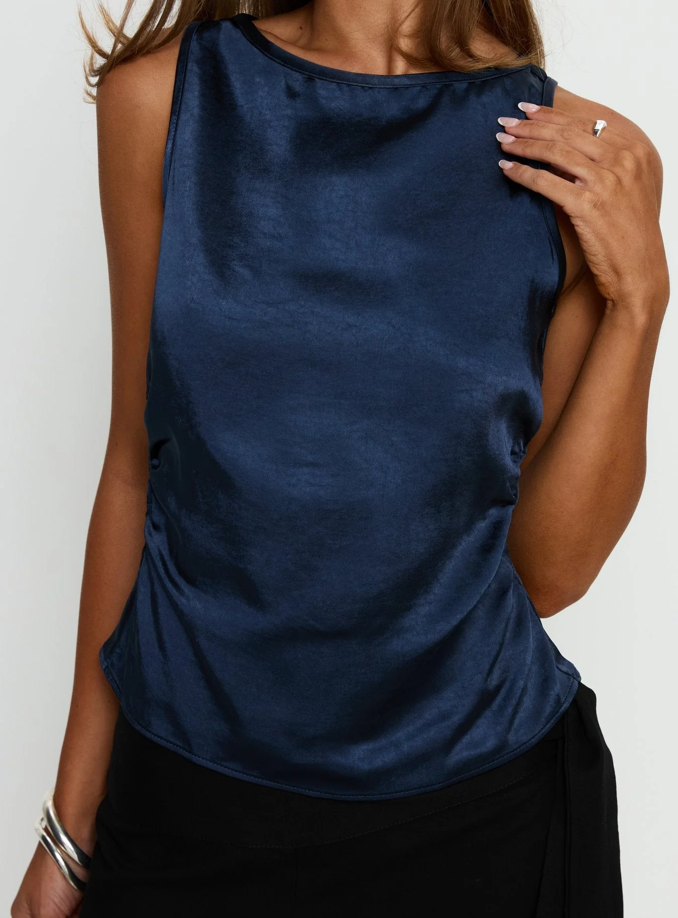 Jennisa Backless Satin Top Navy - Image 5