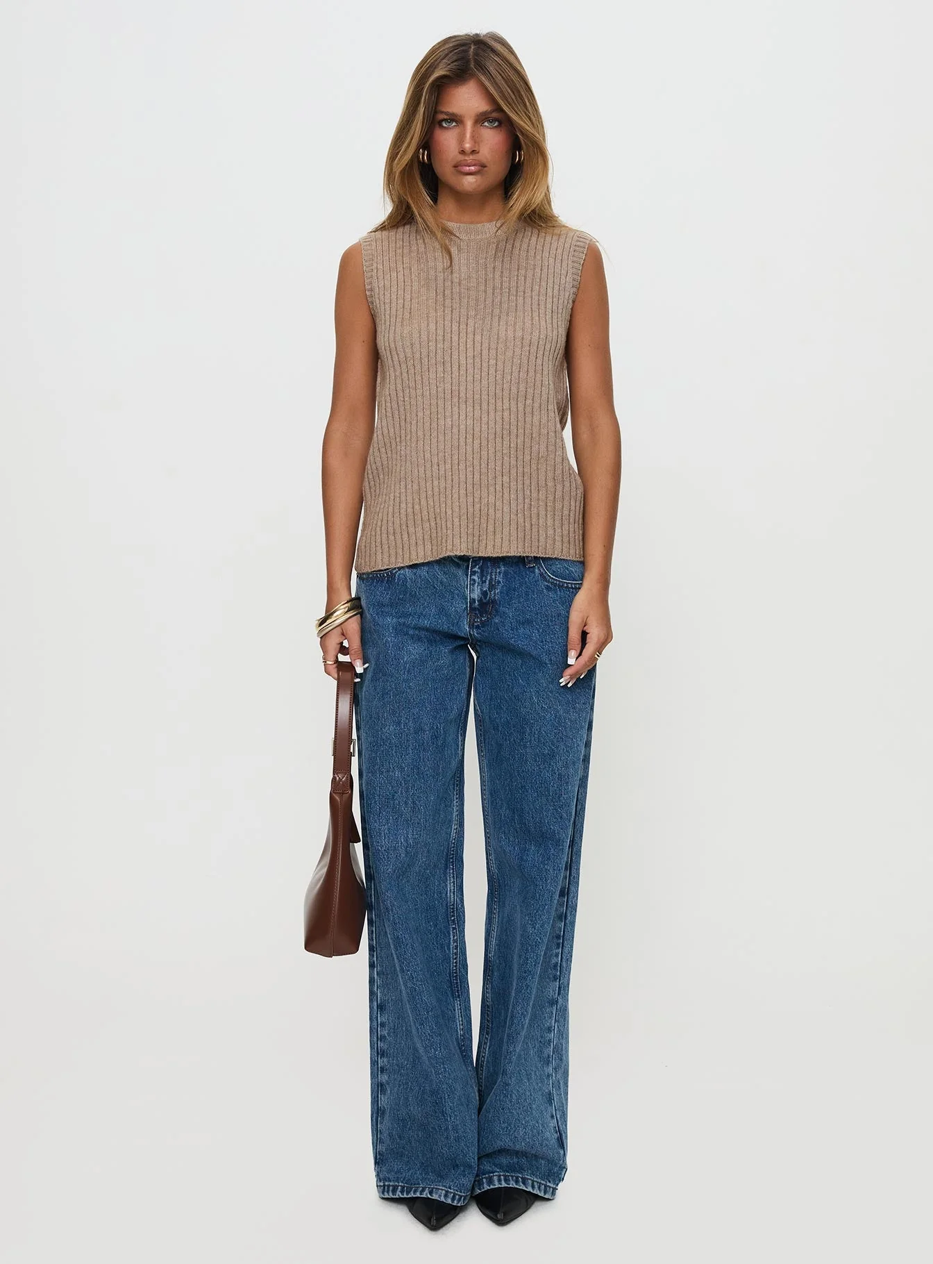Jessabell Rib Sleeveless Top Mocha - Image 6