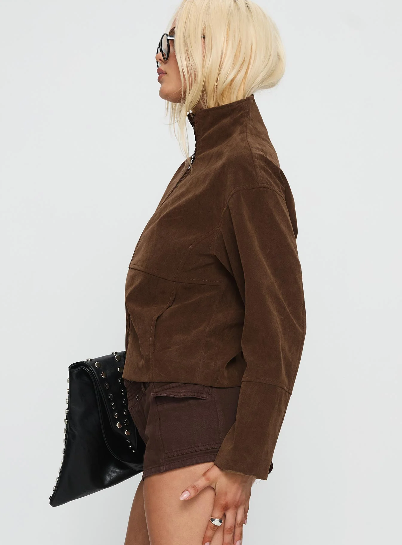 Jessalynn Faux Suede Zip Through Jacket Brown - Image 5