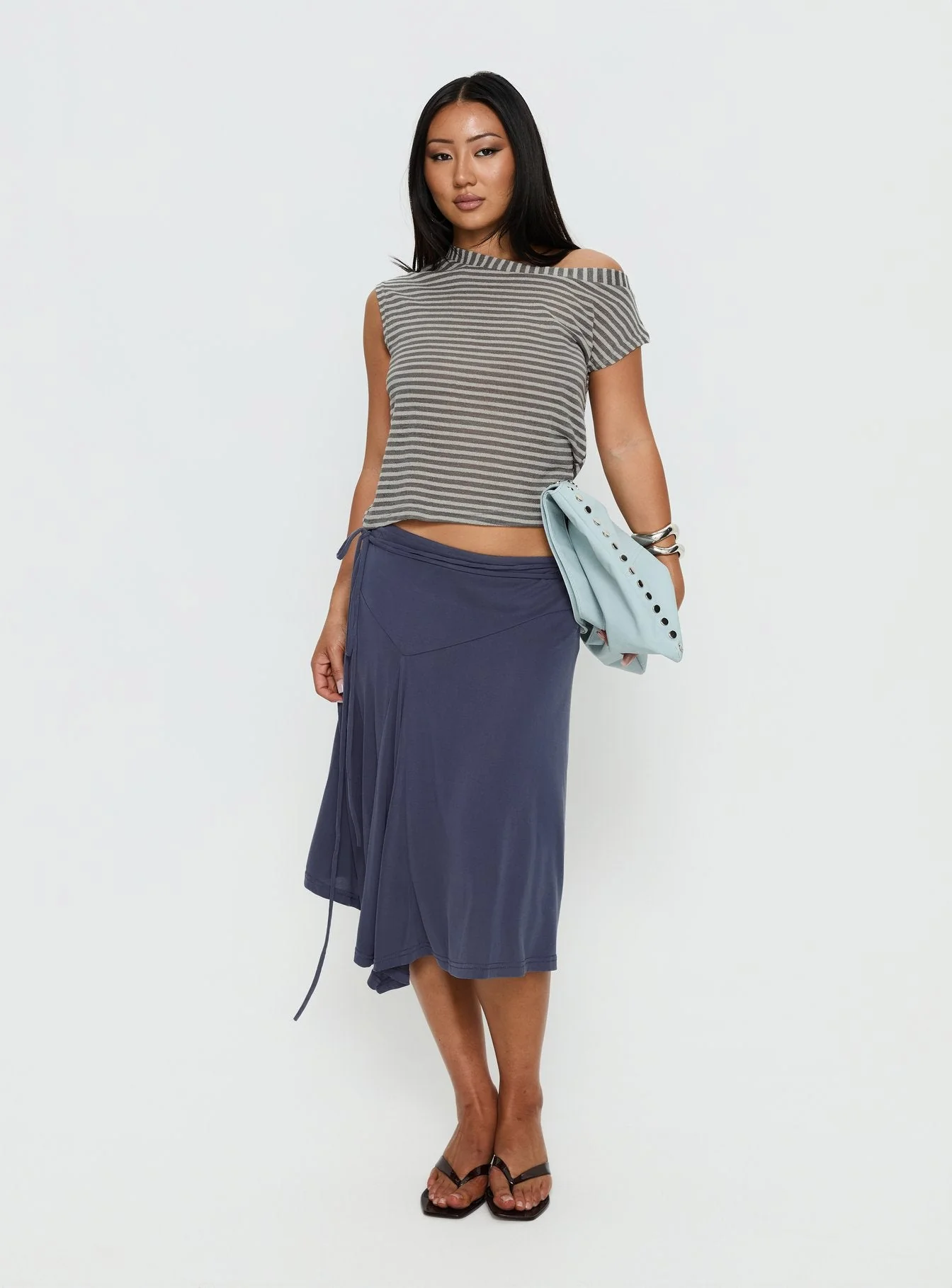 Joaney Tie Side Jersey Midi Skirt Slate - Image 3
