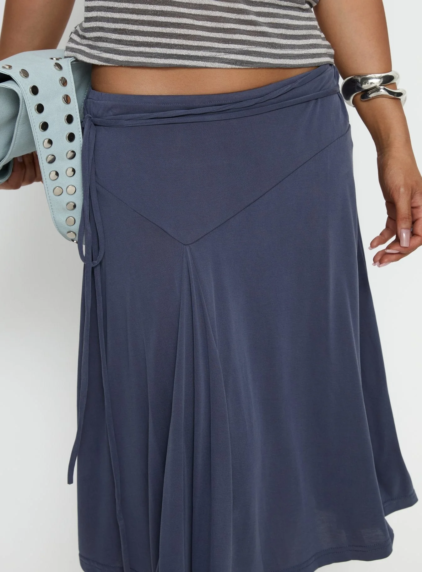 Joaney Tie Side Jersey Midi Skirt Slate - Image 6