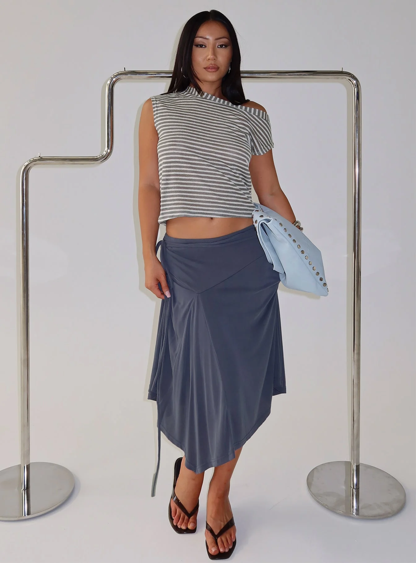 Joaney Tie Side Jersey Midi Skirt Slate - Image 8