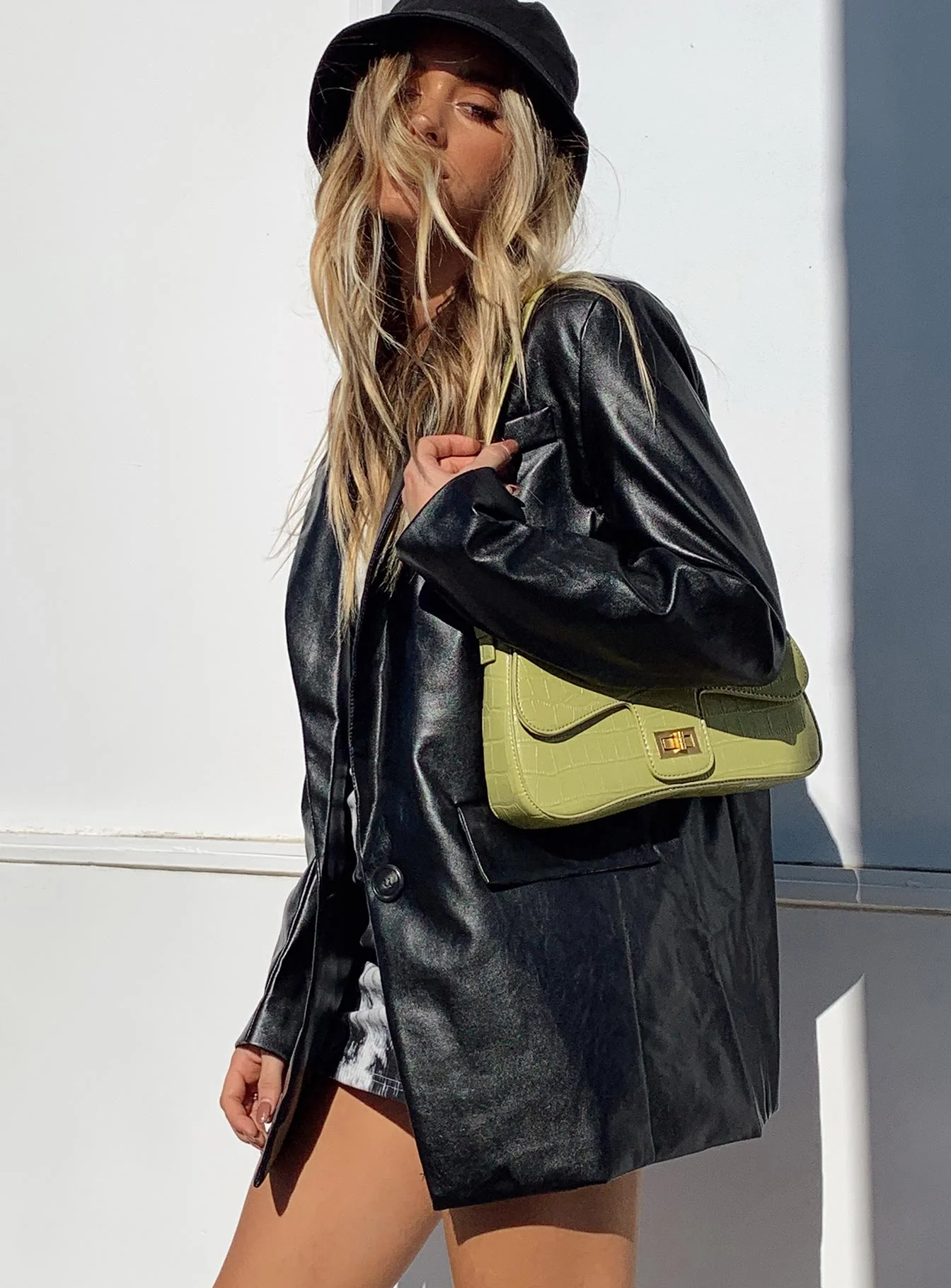 Jocelyn Faux Leather Blazer Black - Image 3