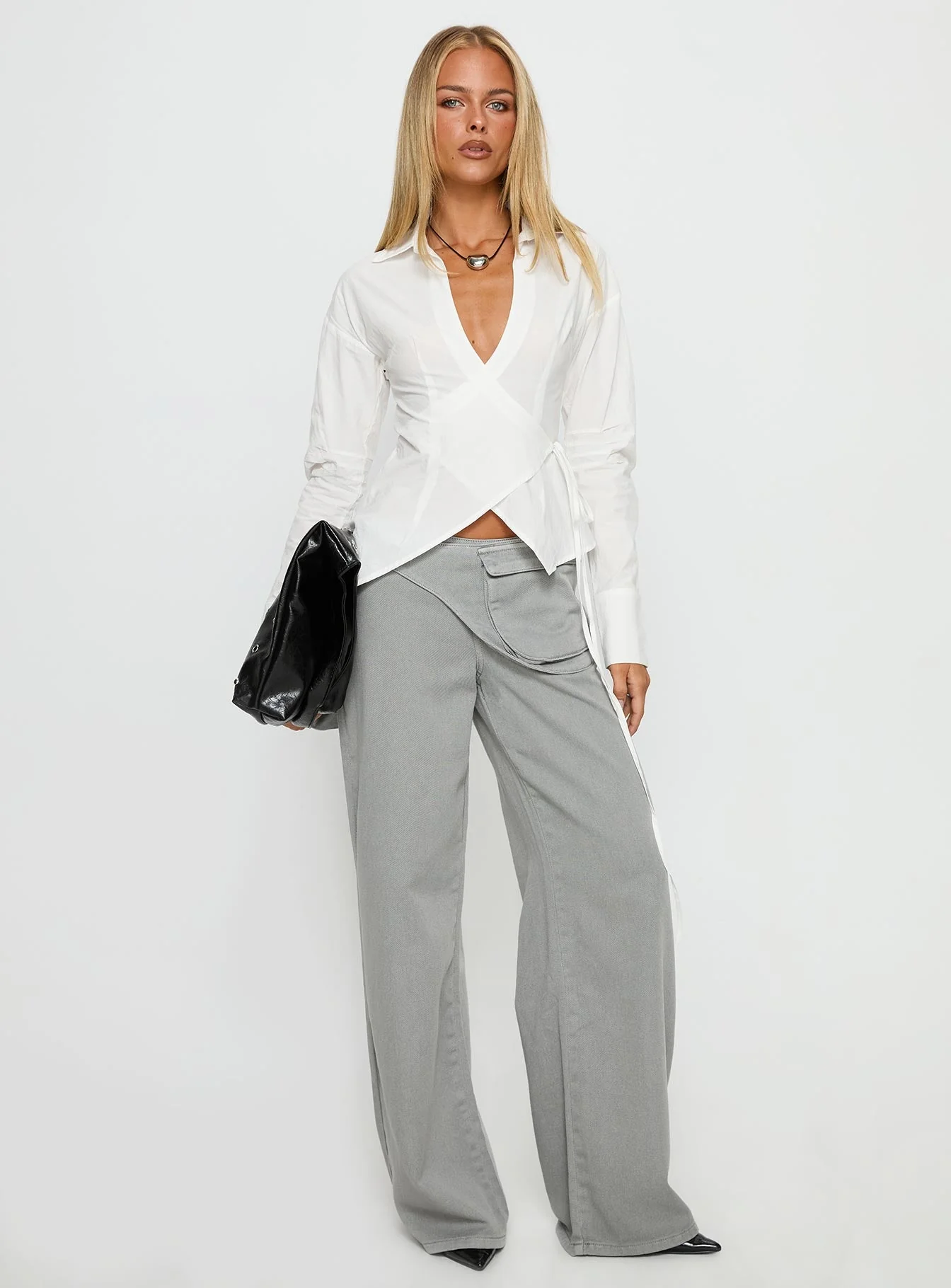 Jolanna Long Sleeve Wrap Top White - Image 3