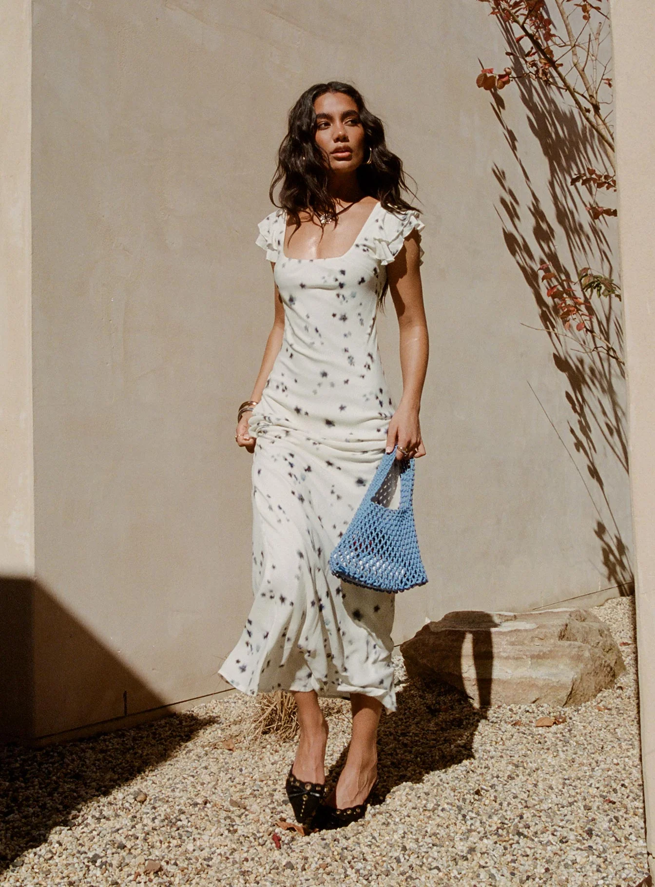 Jontee Bias Cut Maxi Dress Cream Floral - Image 5