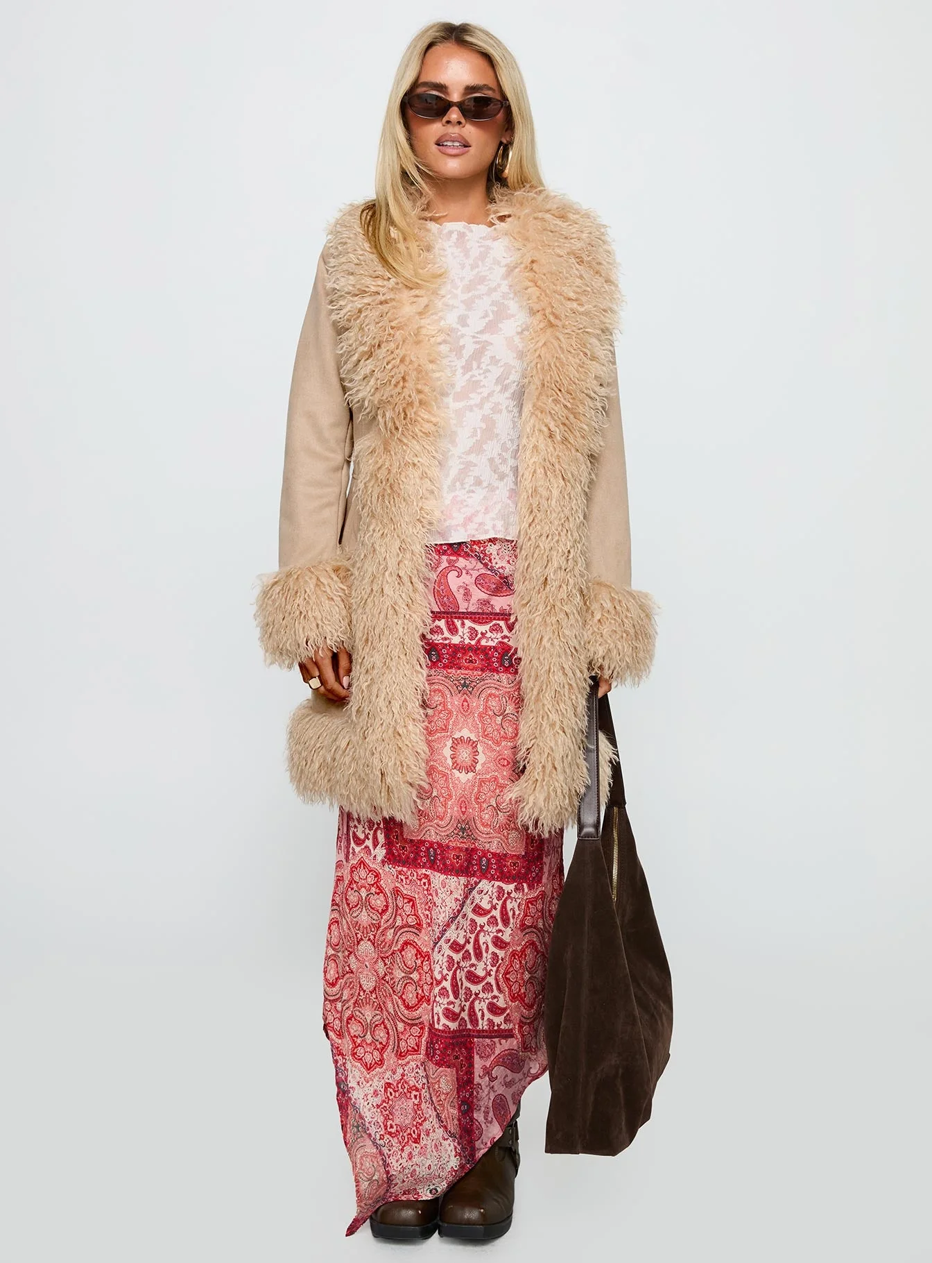 Josefina Faux Fur Detail Jacket Beige - Image 3