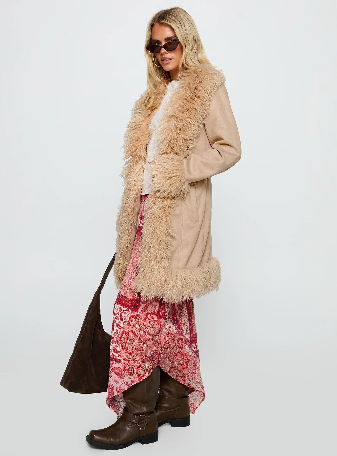 Josefina Faux Fur Detail Jacket Beige - Image 4