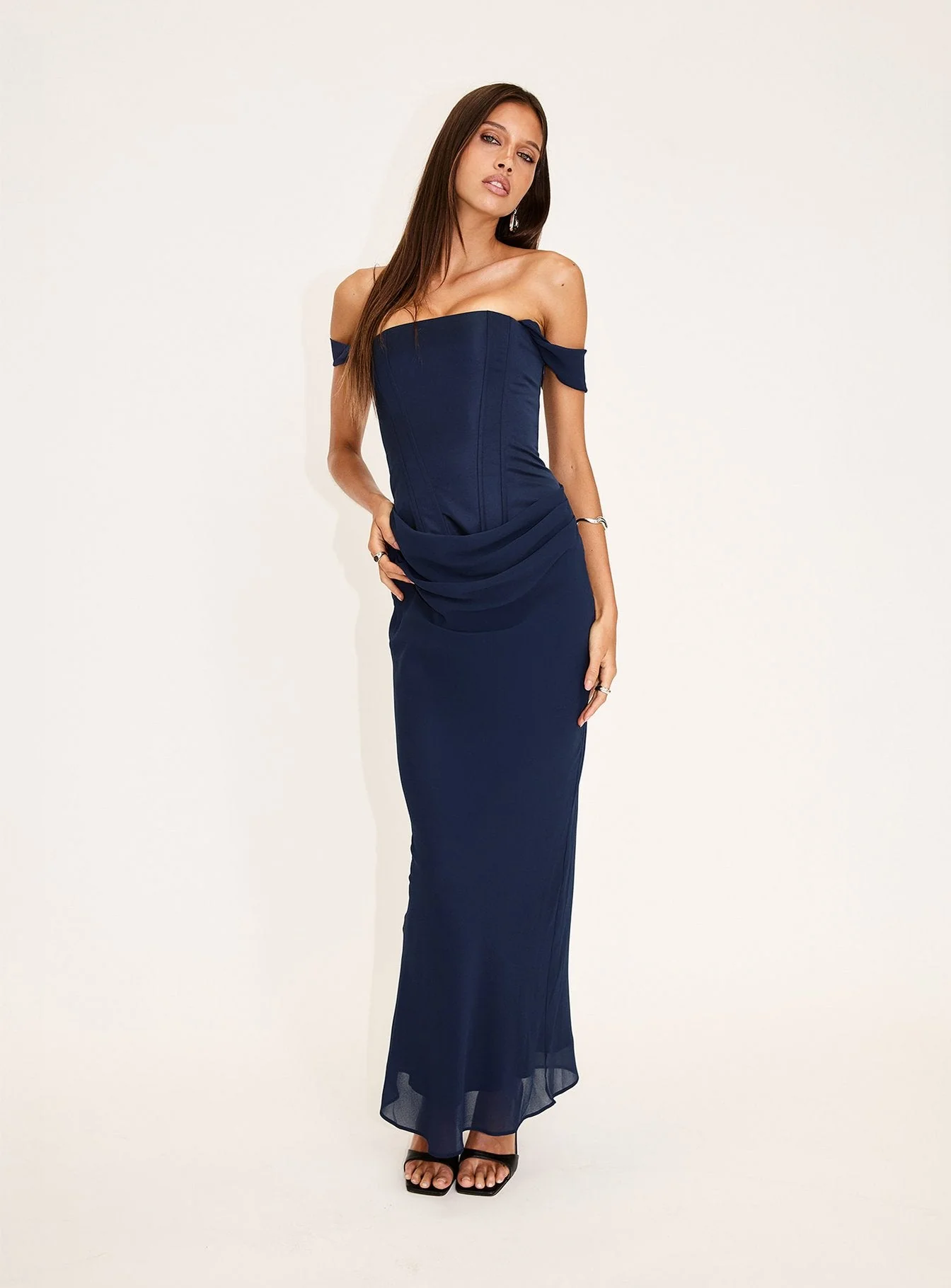 Joslyne Off Shoulder Corset Maxi Dress Navy - Image 8