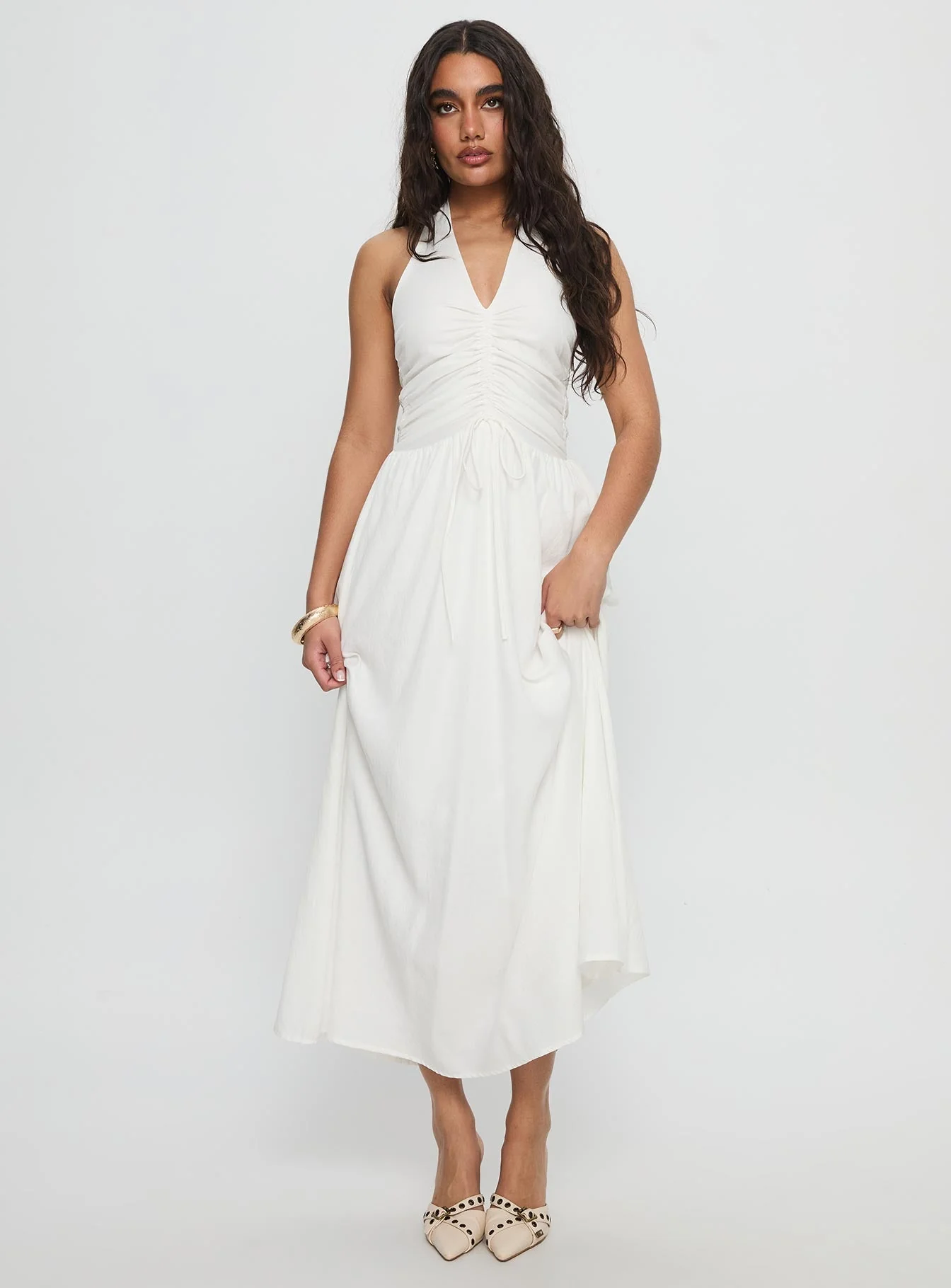 Jozefine Halter Ruched Maxi Dress White - Image 2