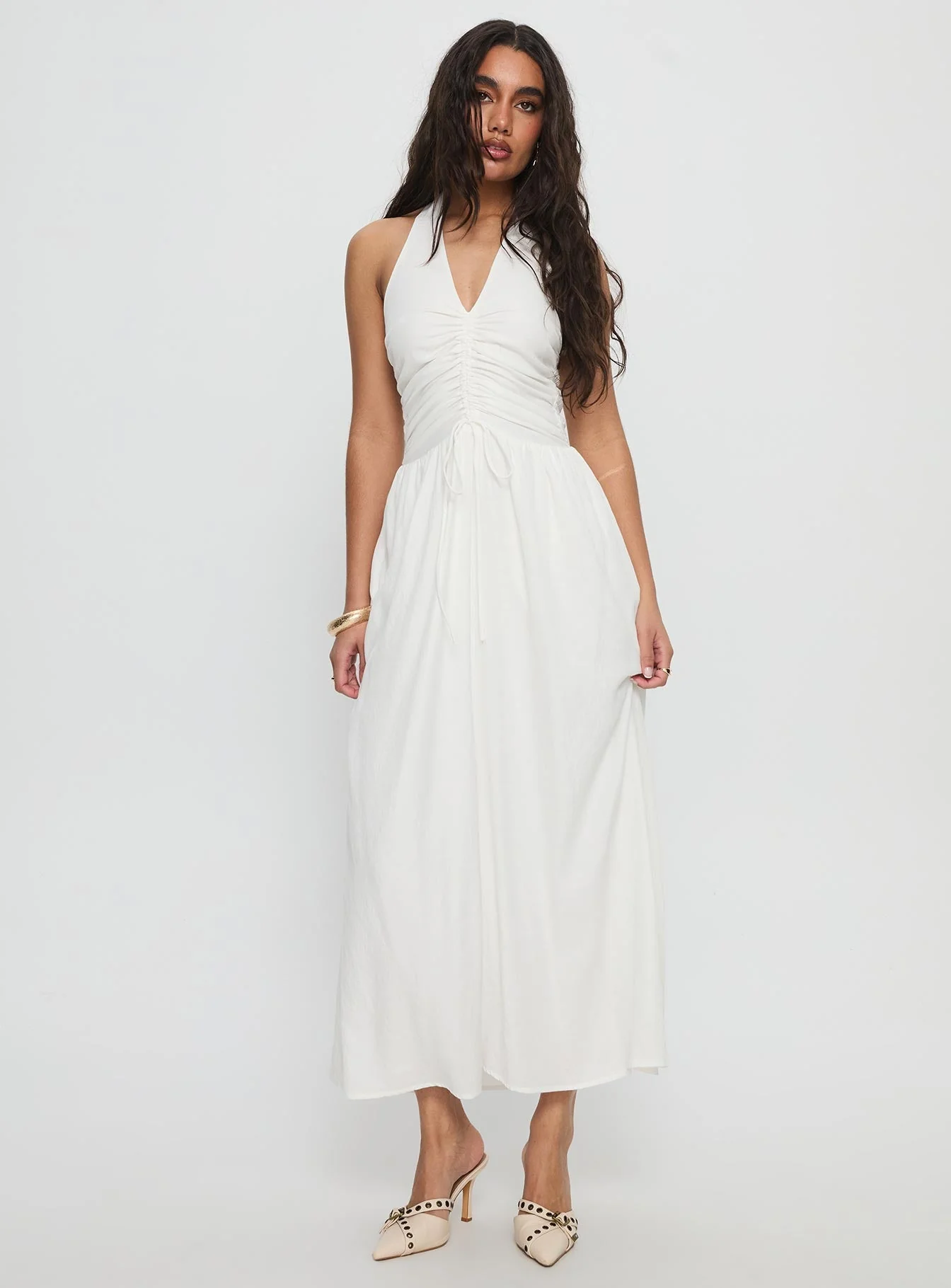 Jozefine Halter Ruched Maxi Dress White - Image 3