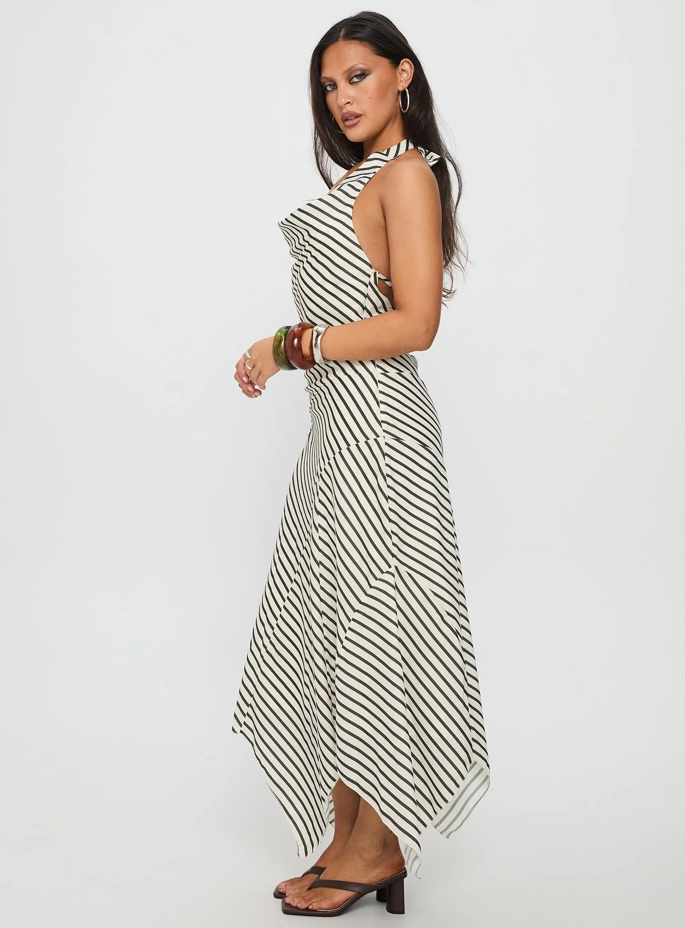 Junipa Halter Asymmetrical Maxi Dress White Stripe - Image 4