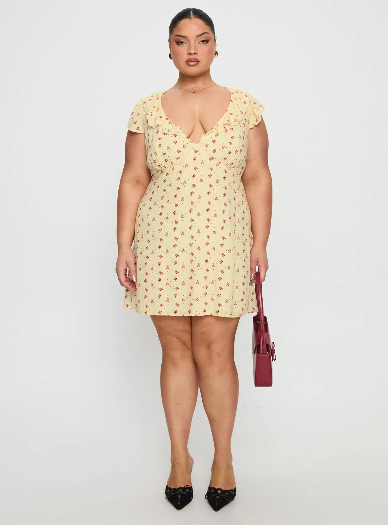 Just Me And You Frill Mini Dress Yellow Floral Curve - Image 7