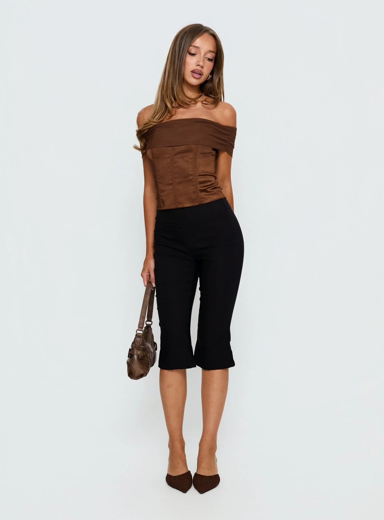 Kaari Off Shoulder Corset Top Chocolate - Image 2