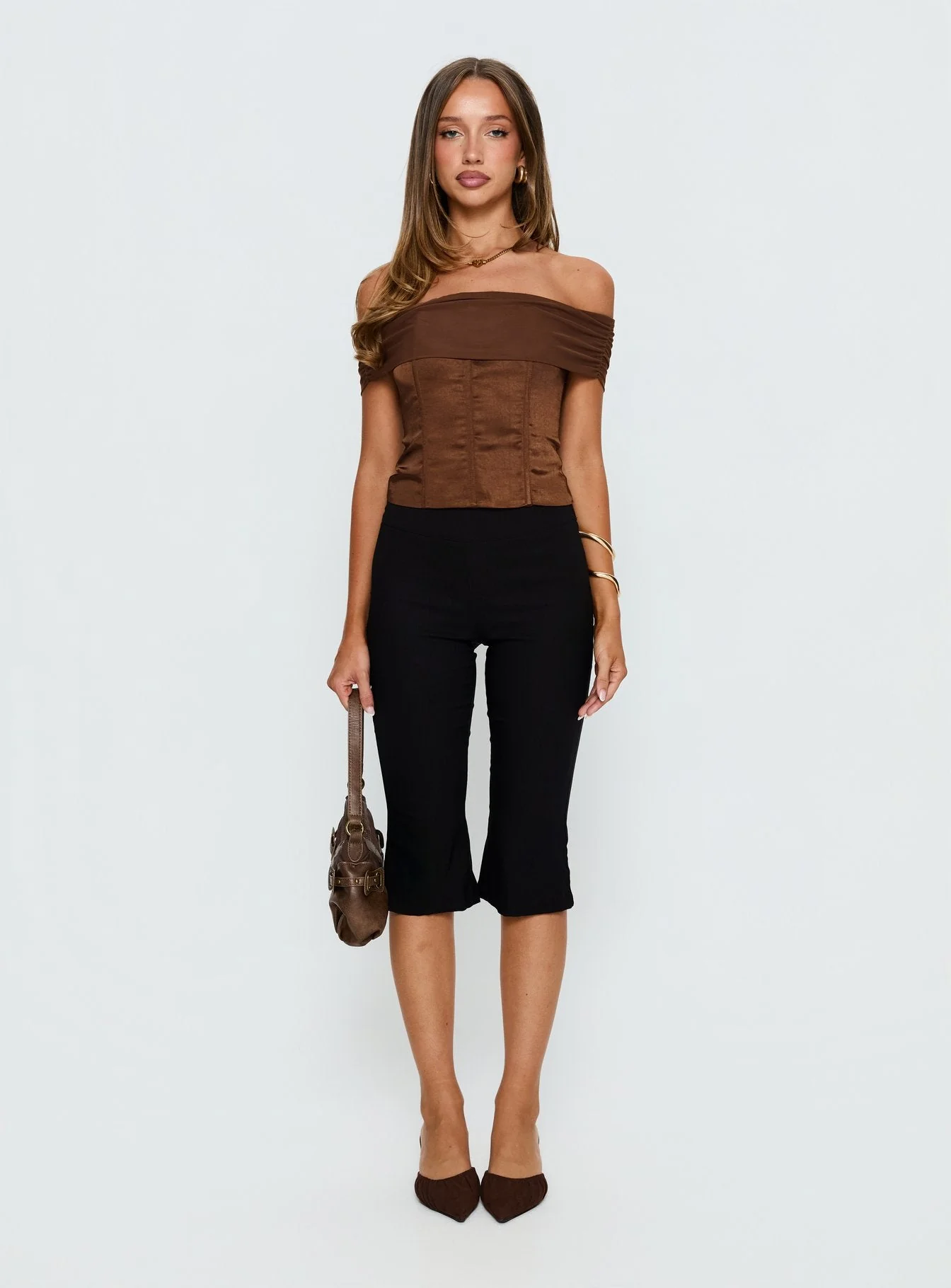 Kaari Off Shoulder Corset Top Chocolate - Image 6