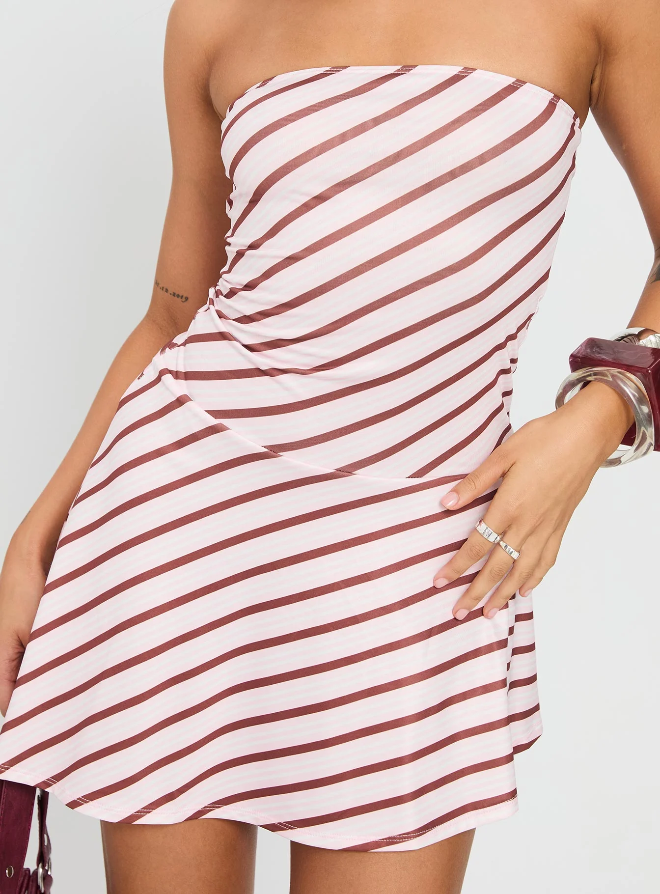 Kagari Dress Diagonal Stripe Pink - Image 6