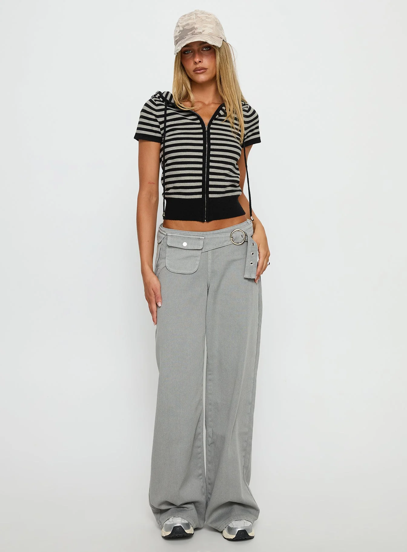 Kahlee Zip Through Hoodie Grey / Black Stripe - Image 3