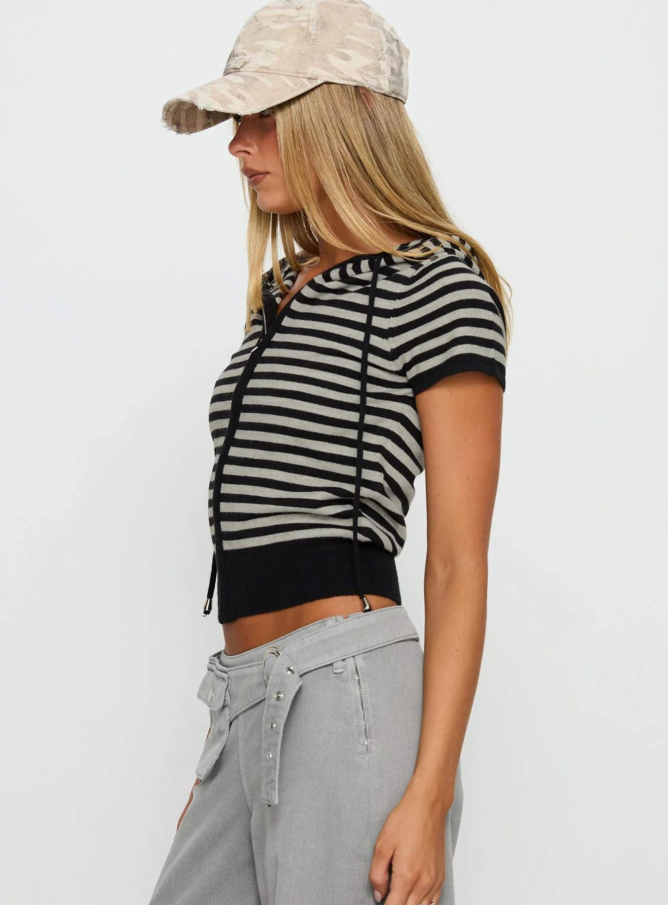 Kahlee Zip Through Hoodie Grey / Black Stripe - Image 4
