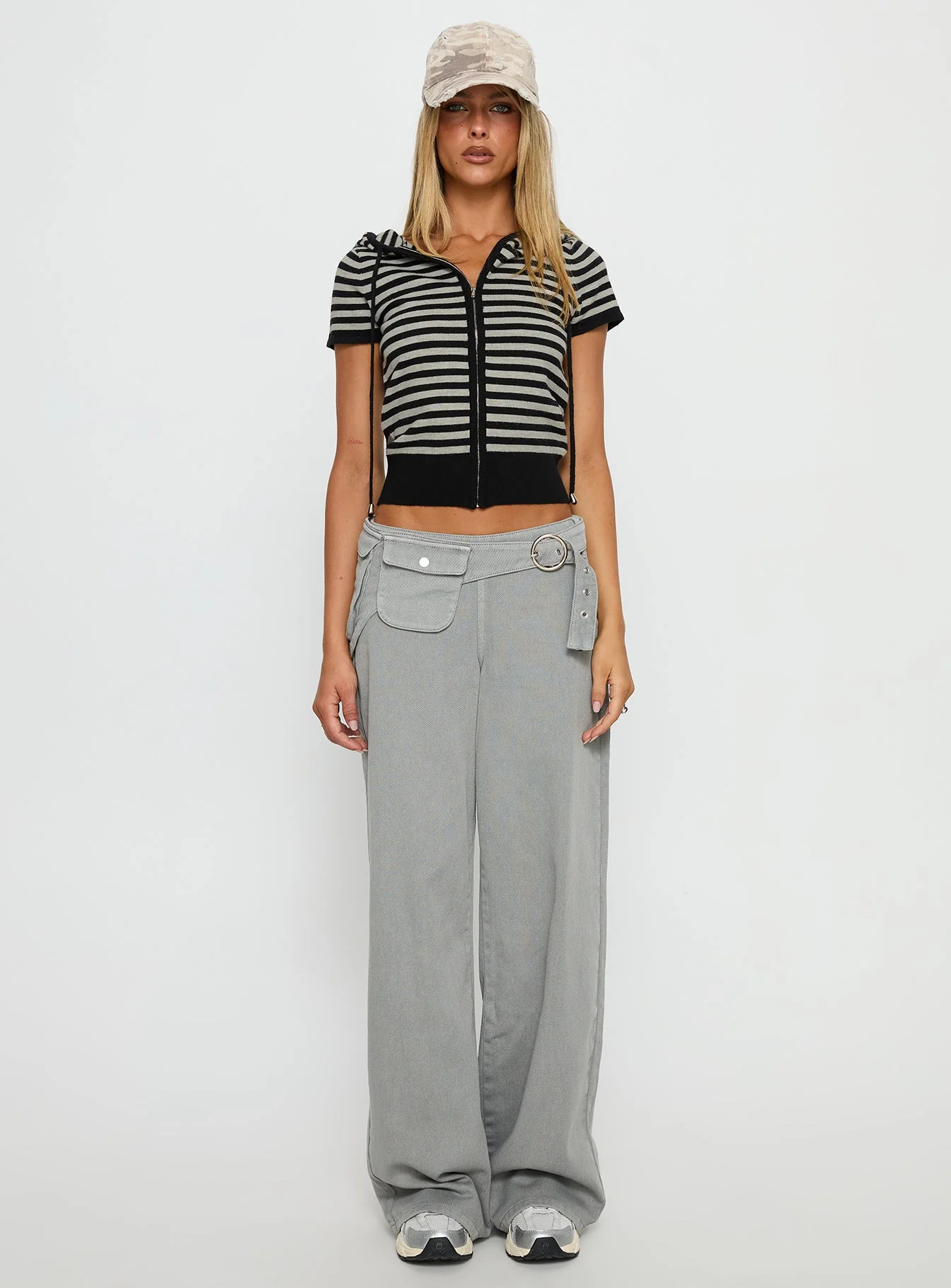 Kahlee Zip Through Hoodie Grey / Black Stripe - Image 7