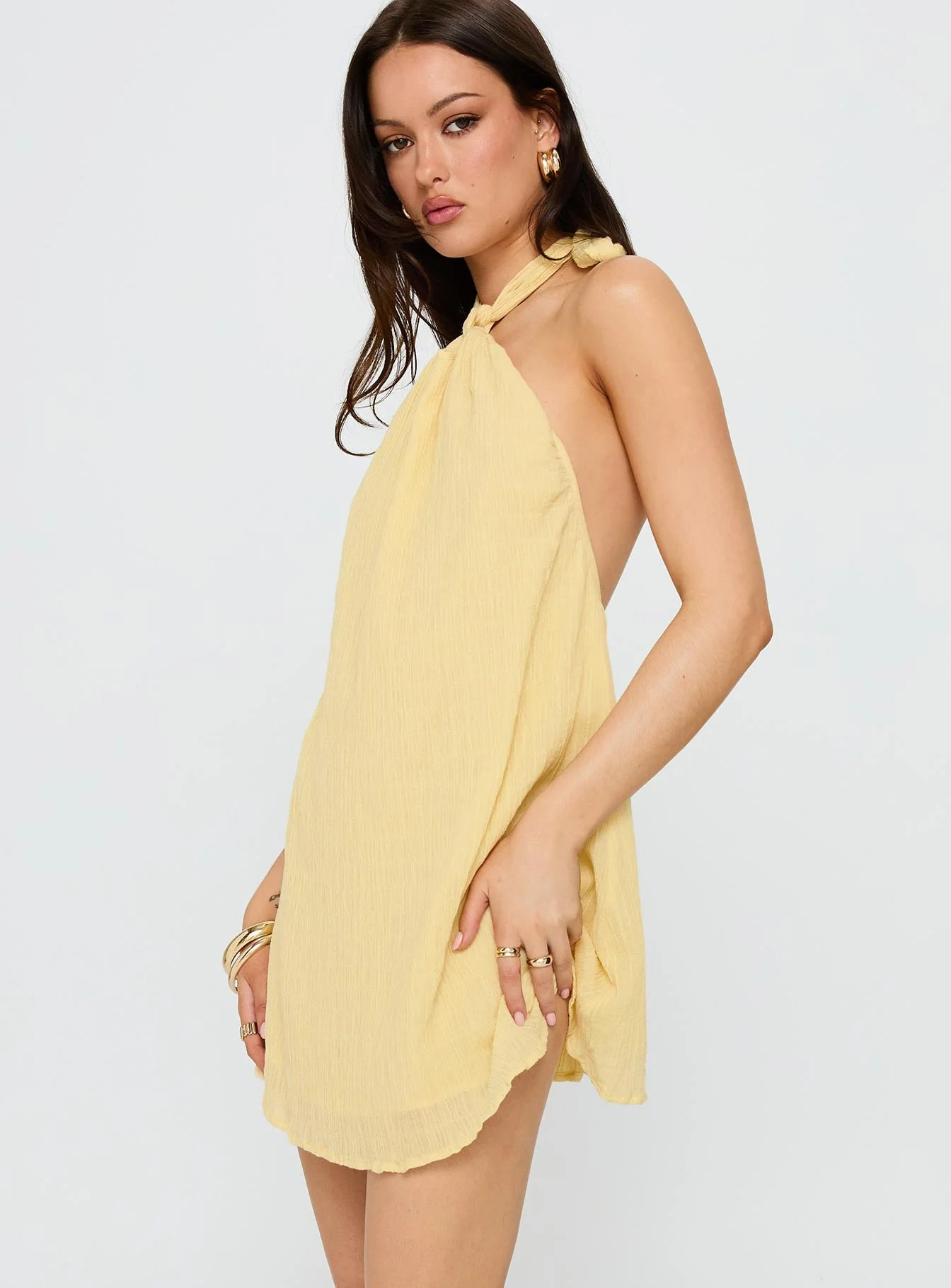 Kaiko Halter Mini Dress Yellow - Image 4