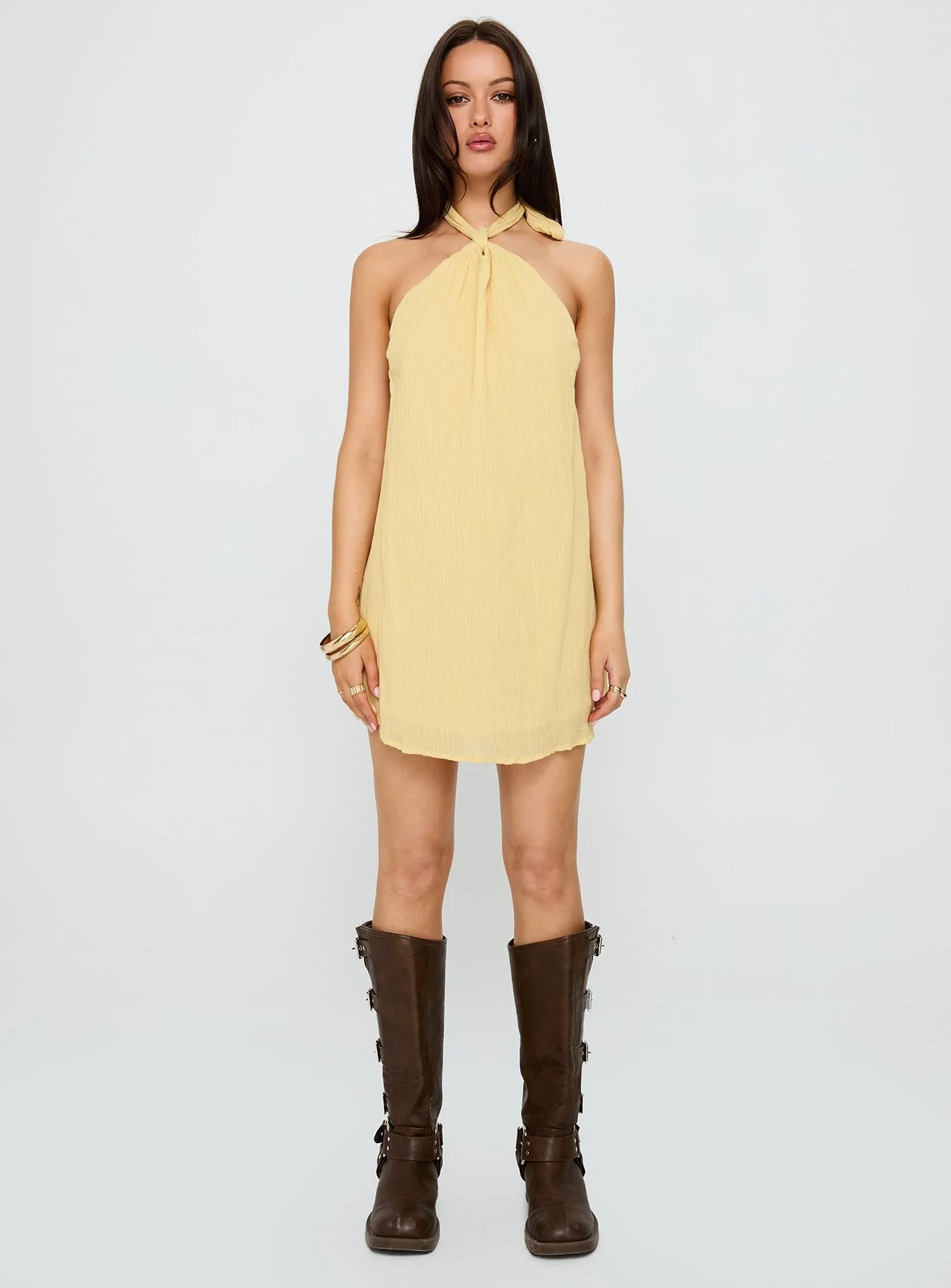Kaiko Halter Mini Dress Yellow - Image 7