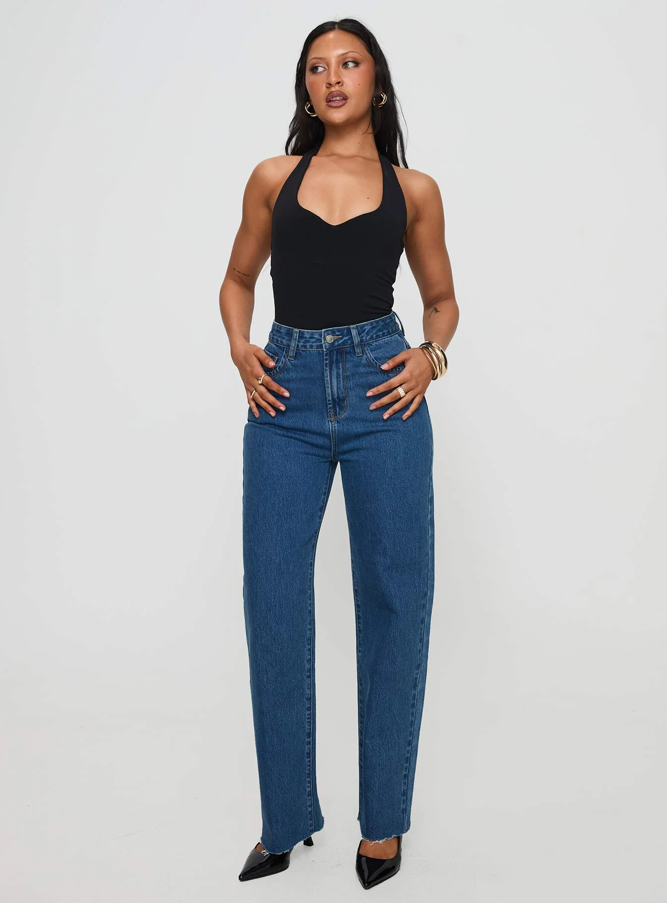 Kalinda High Rise Straight Leg Jeans Mid Blue - Image 2