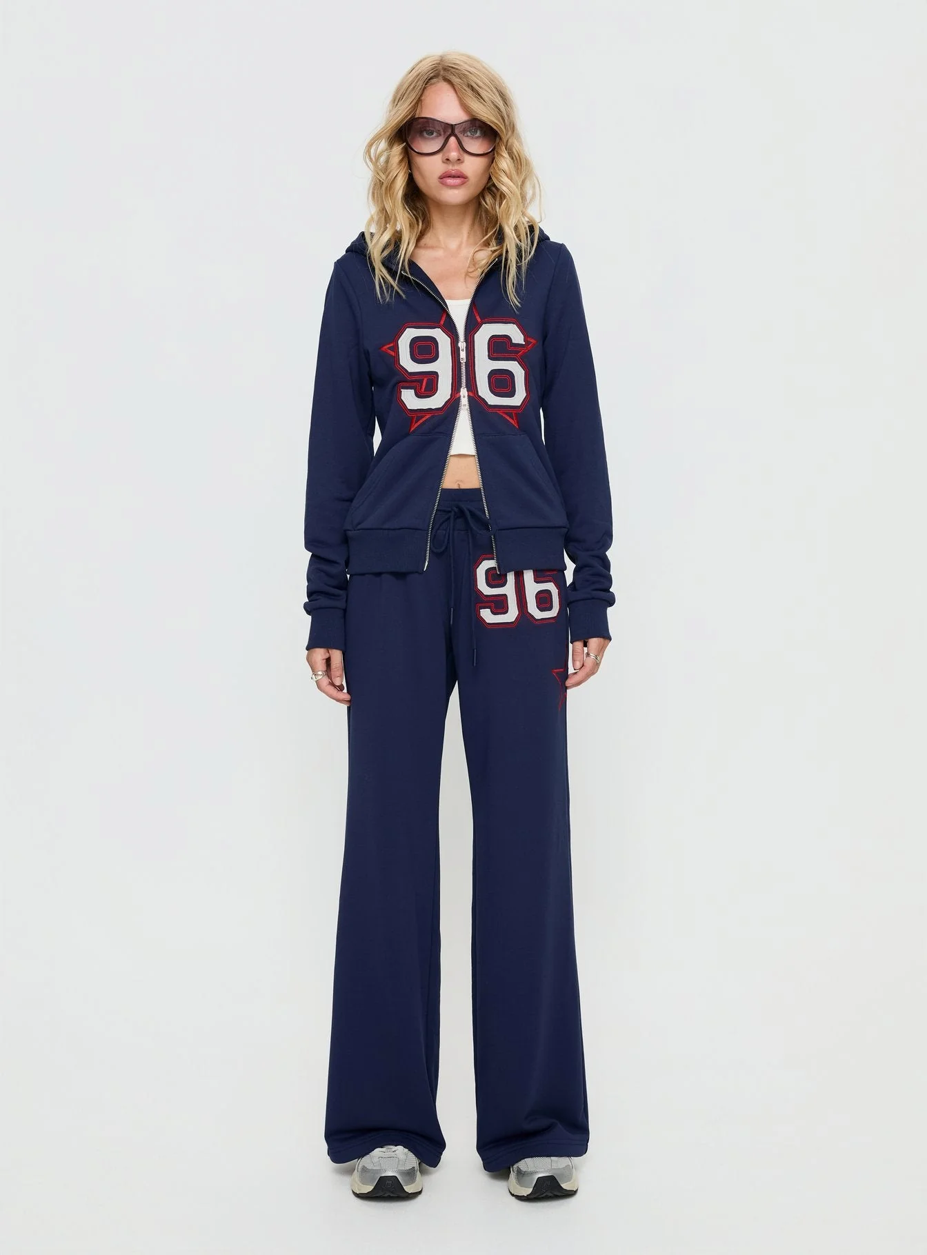 Kari Distressed Zip Through Top Navy Multi - Image 7