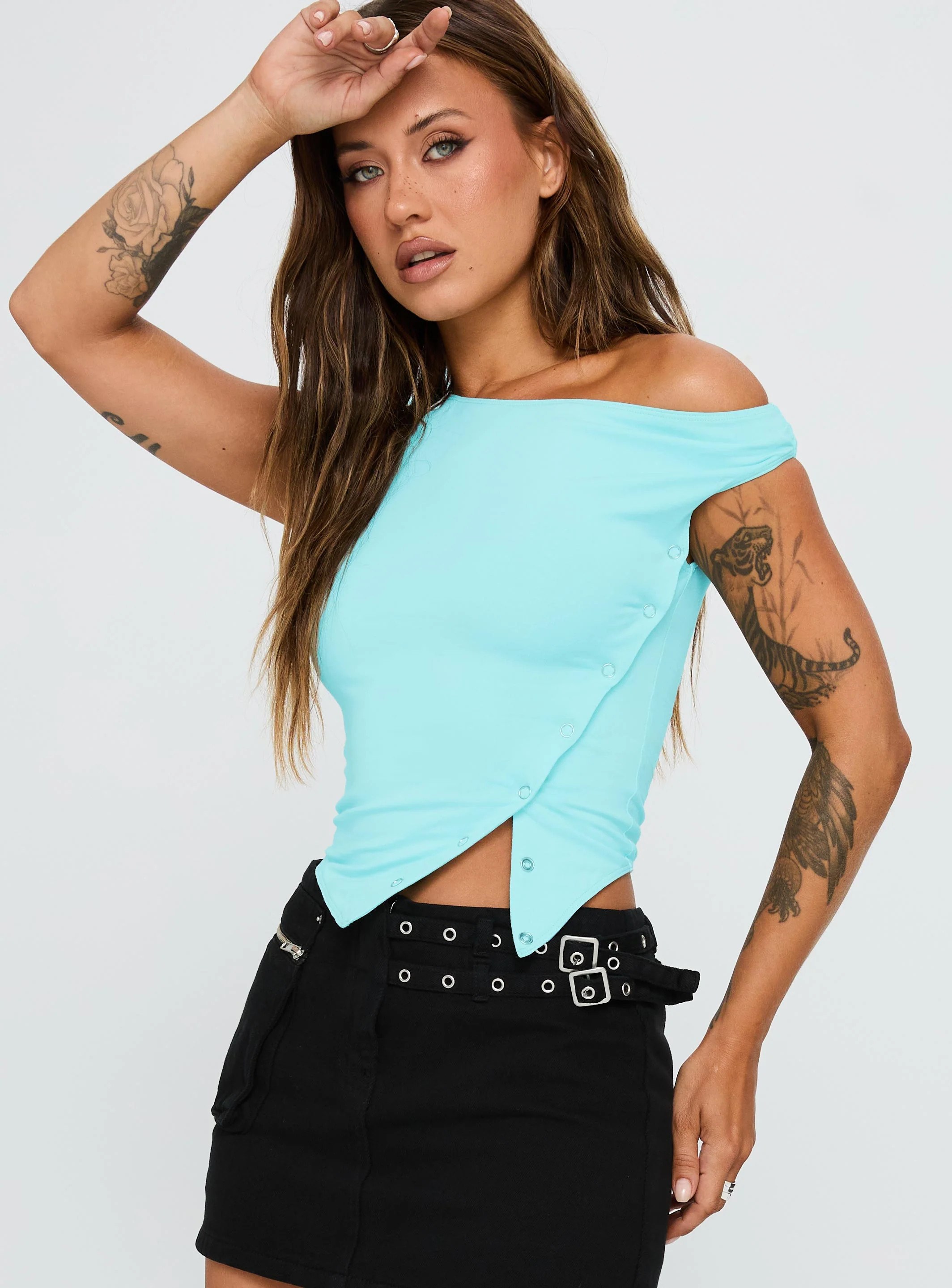 Karre Off The Shoulder Top Aqua - Image 2