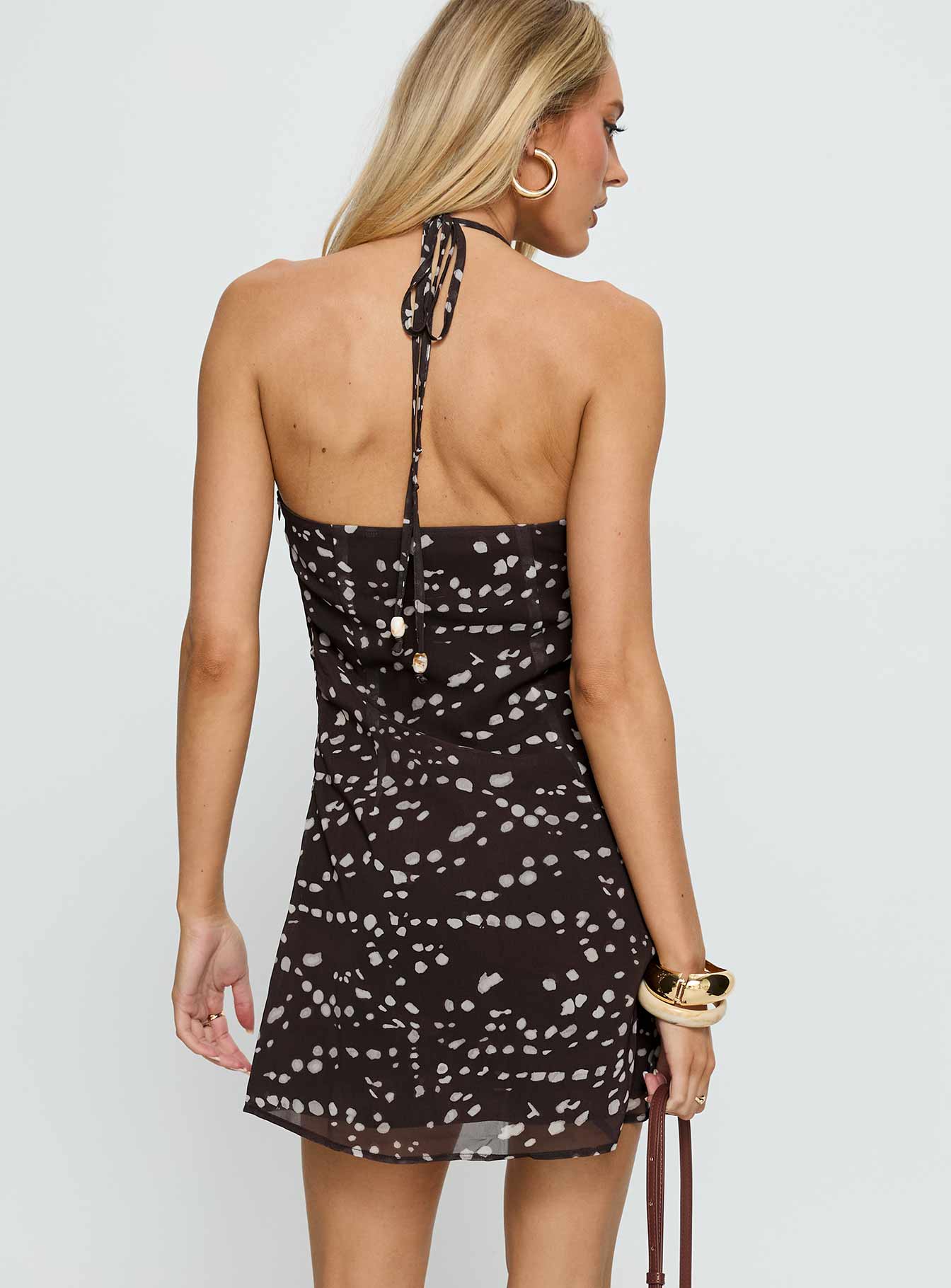 Karysa Halter Beaded Mini Dress Brown Multi - Image 5