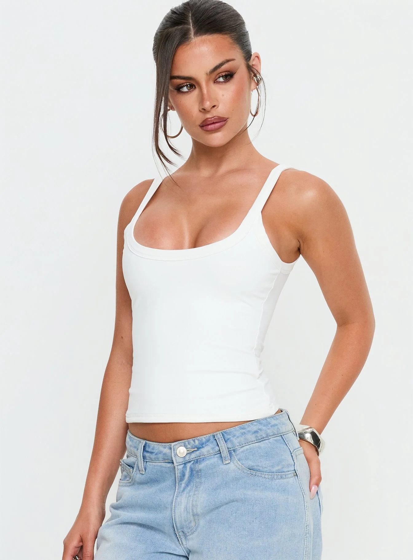 Kasper Cinched Longline Tank Top White - Image 2