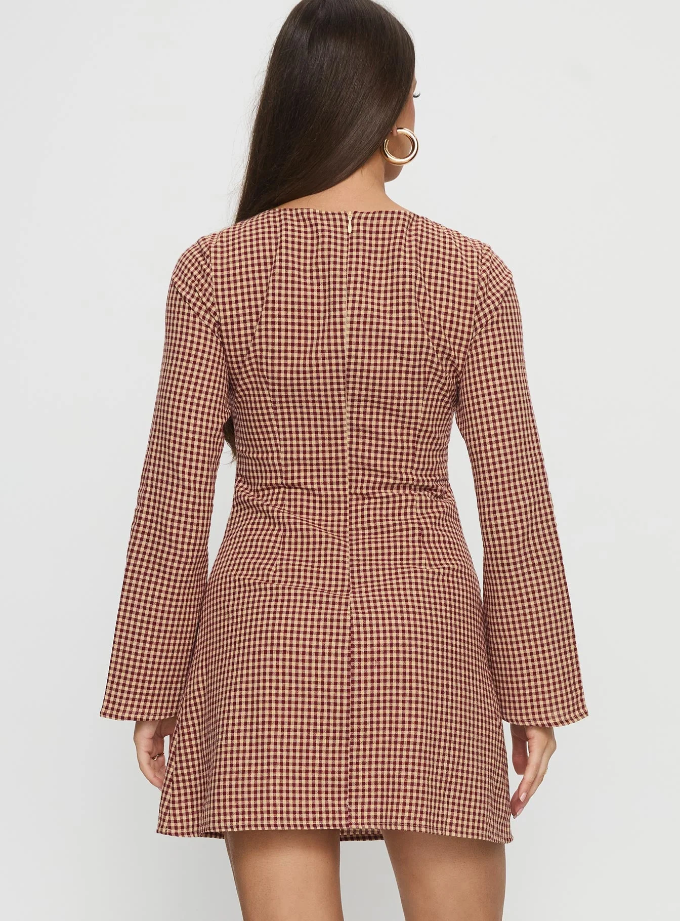 Kassidee Keyhole Long Sleeve Mini Dress Red Check - Image 5