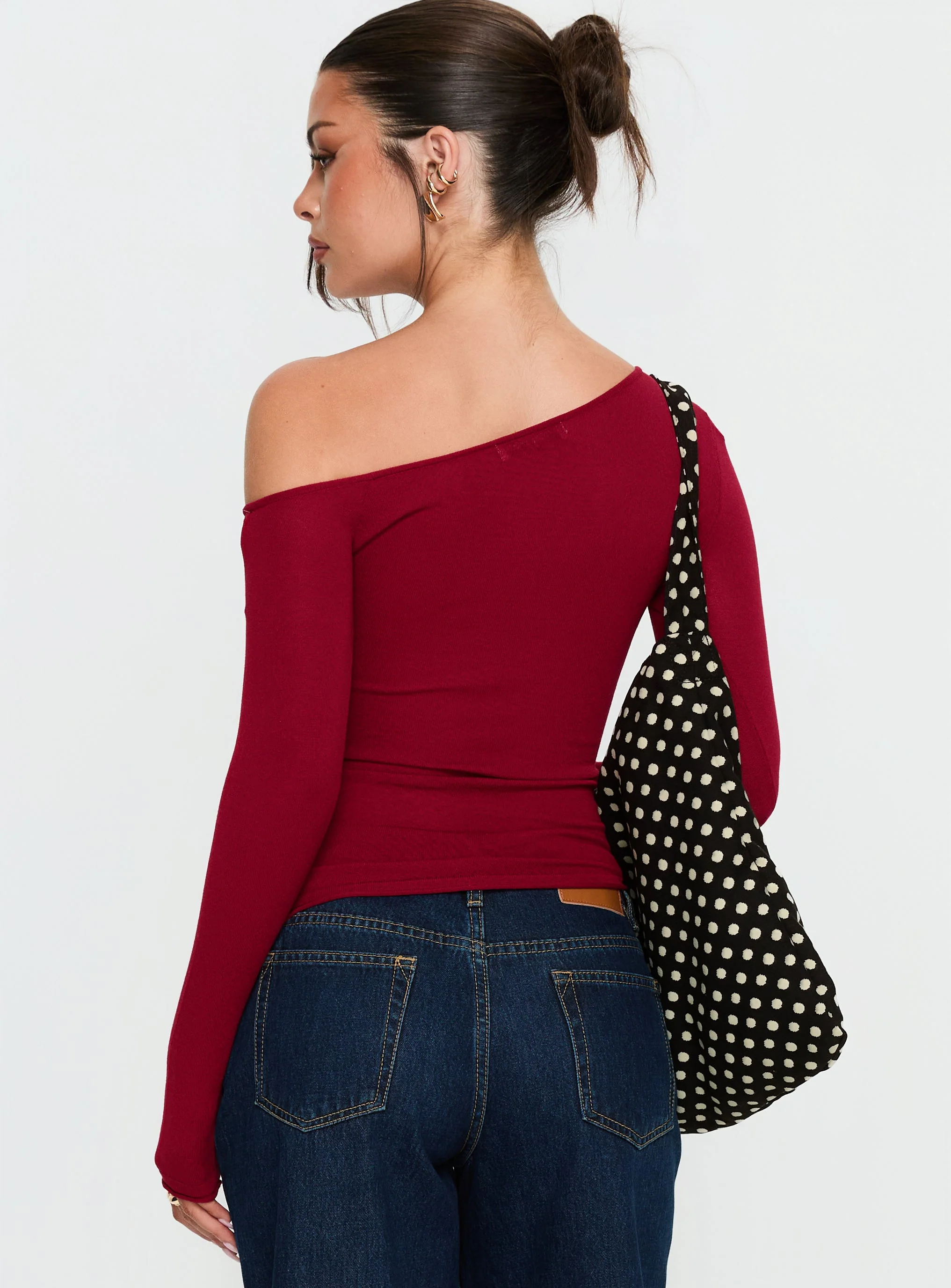 Kastor One Shoulder Long Sleeve Top Burgundy - Image 4